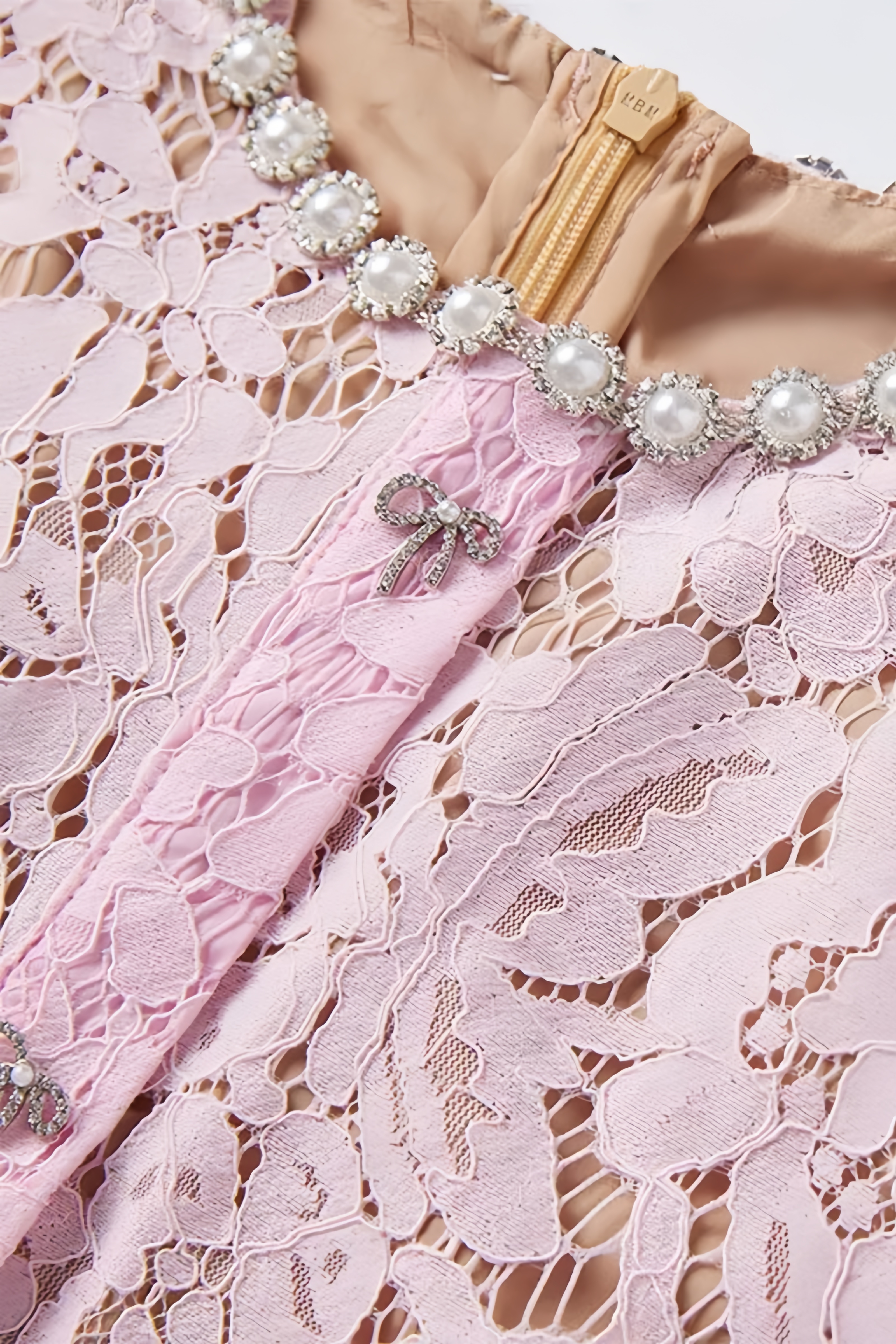 Ariela Pink Lace Bow Trim Midi Dress