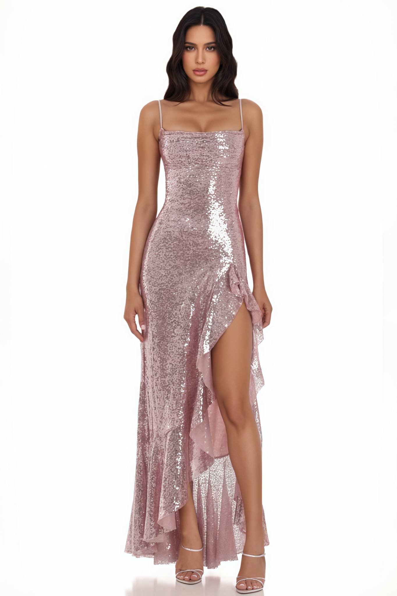 Chornlas Pink Sequin Ruffle Dress