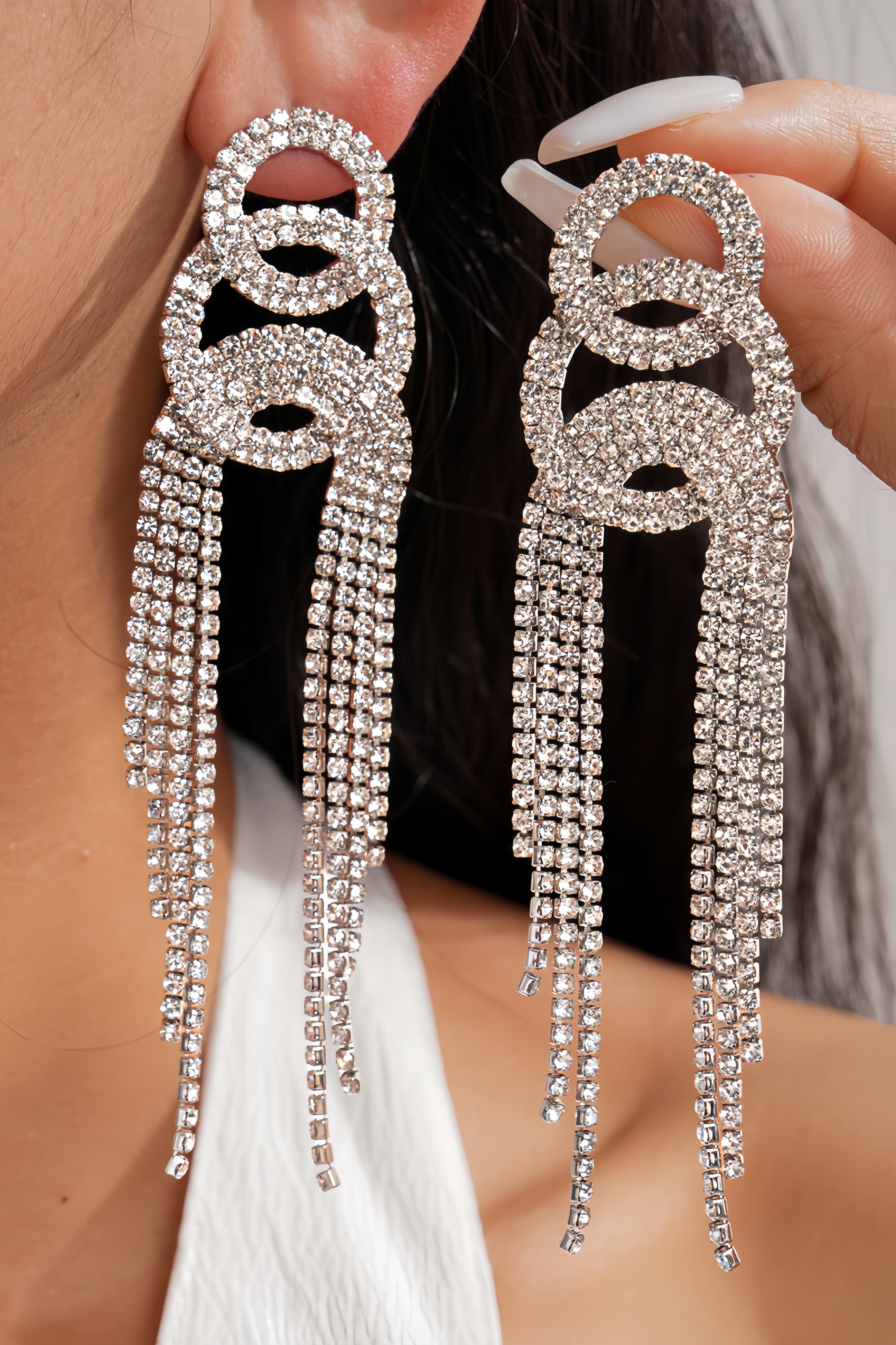 Danty Diamond Studded Round Fringe Earrings