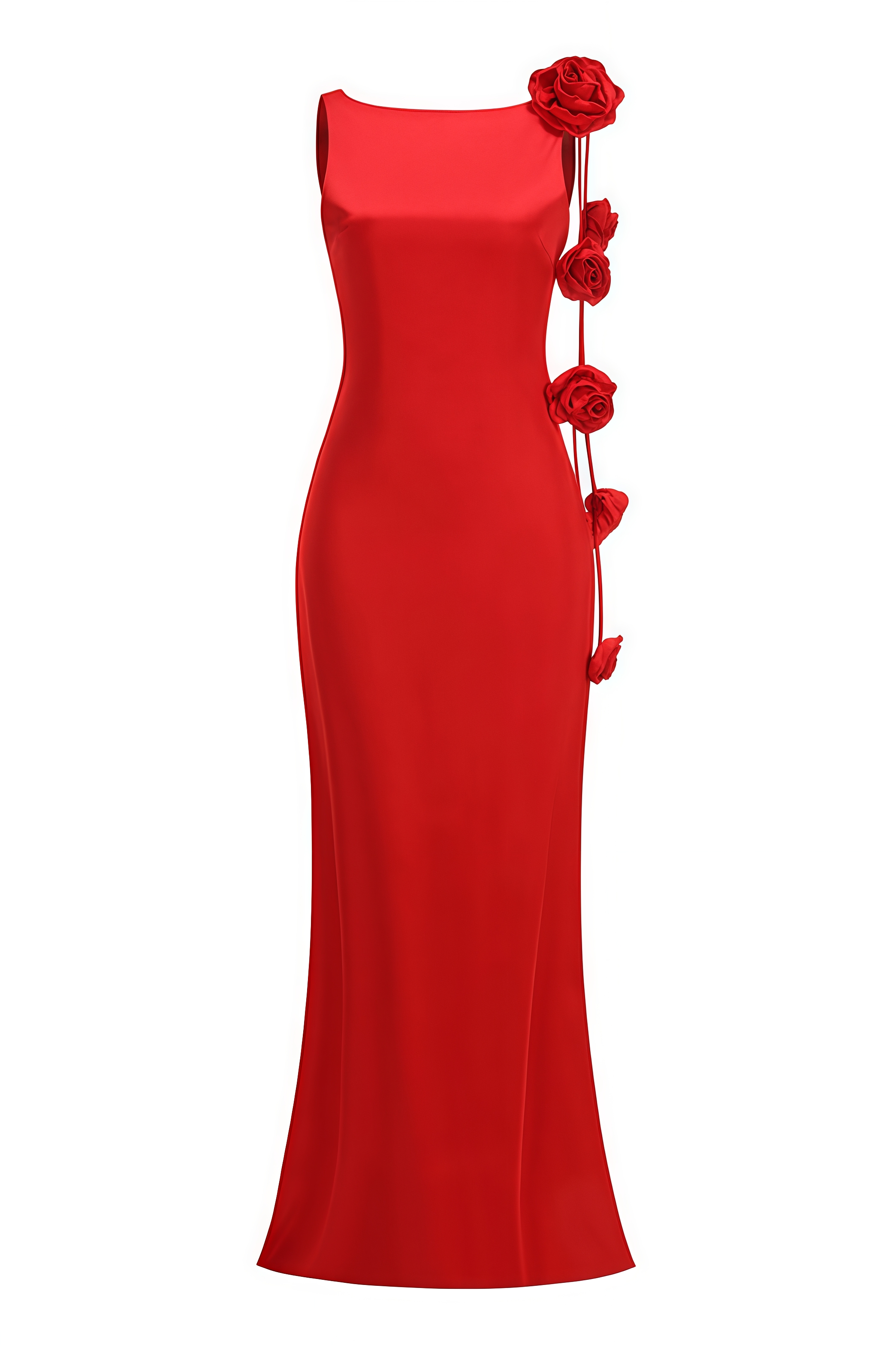 Hailiy Red Backless 3D Floral Maxi Dress