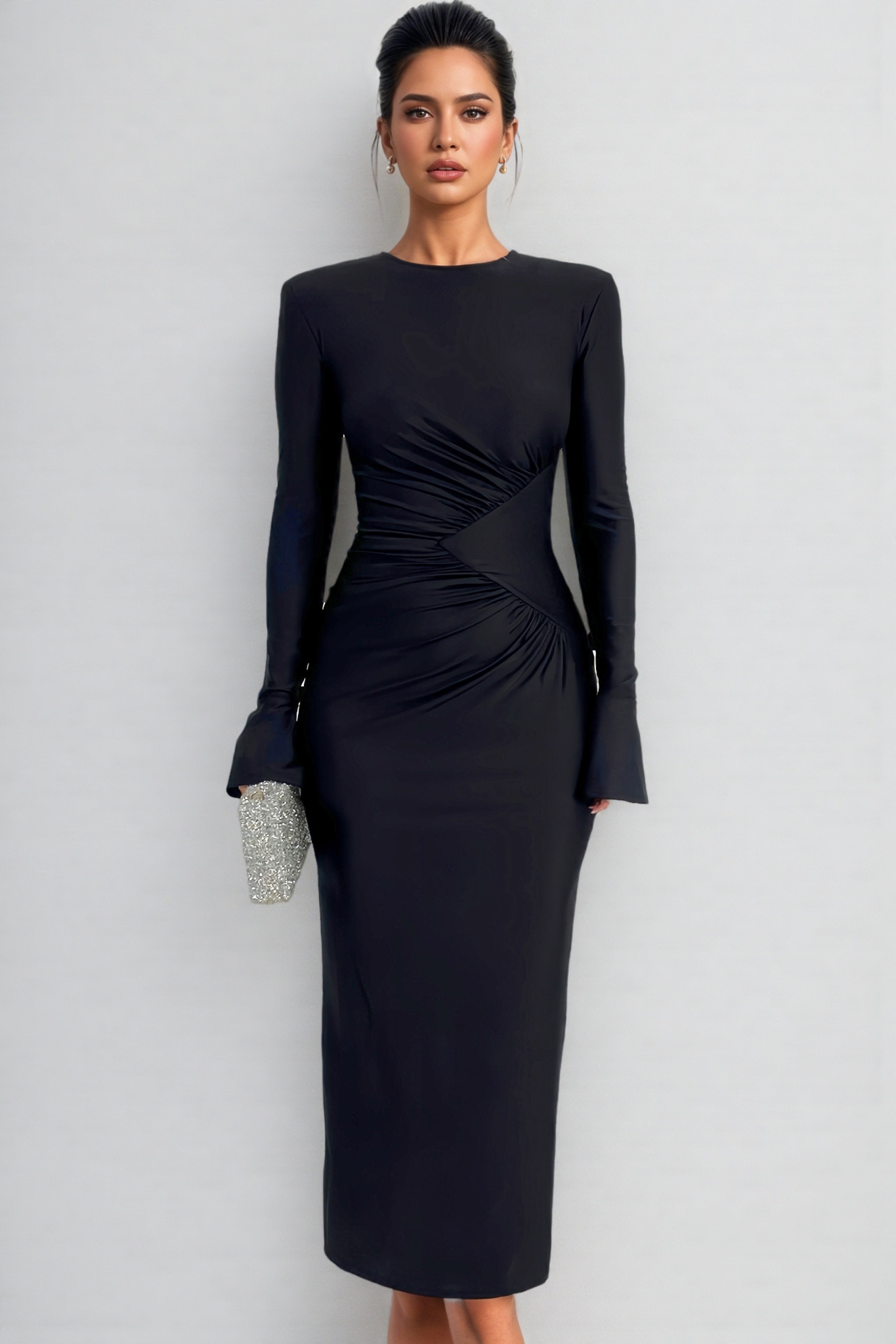 Ceni Straight Shoulder Flare Sleeve Maxi Dress