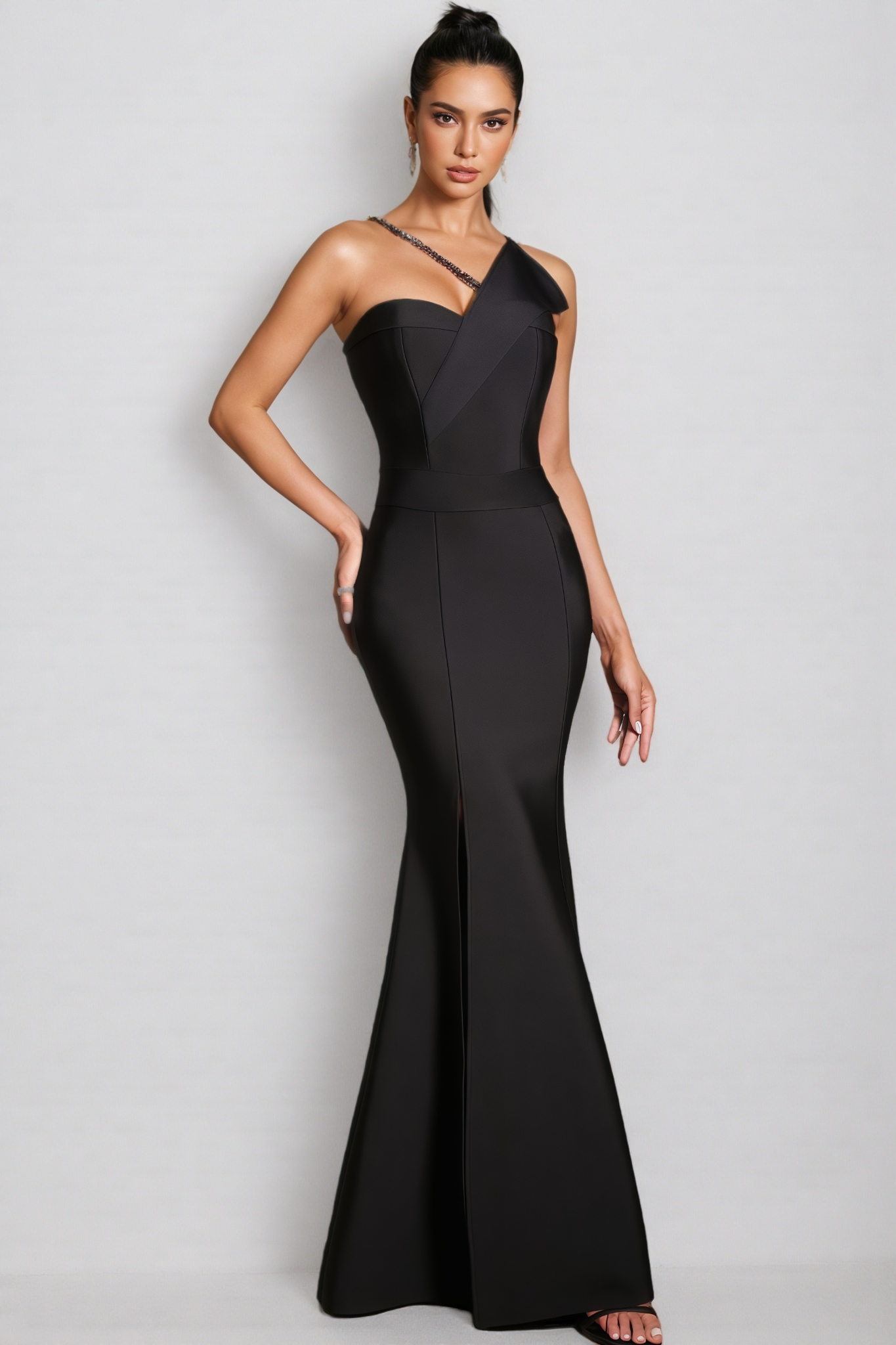 Nairi Beaded Fishtail Slit Maxi Dress