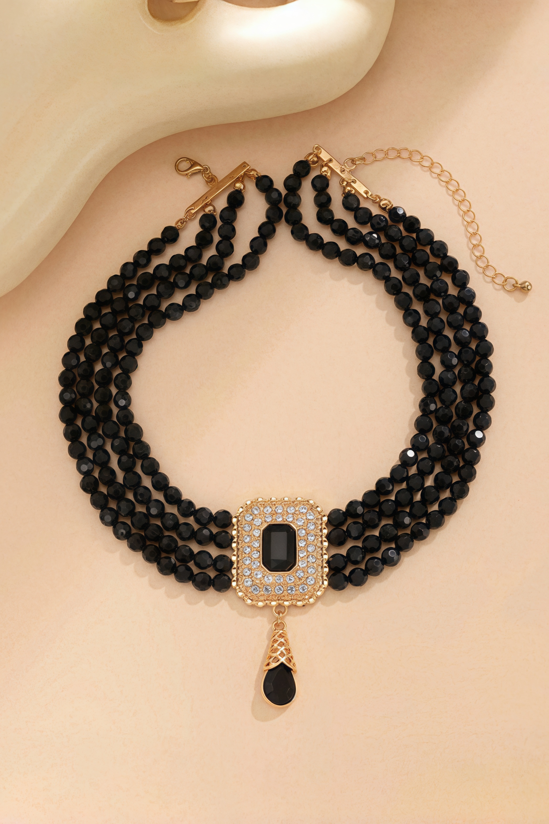 Jericho Black Crystal Beaded Necklace