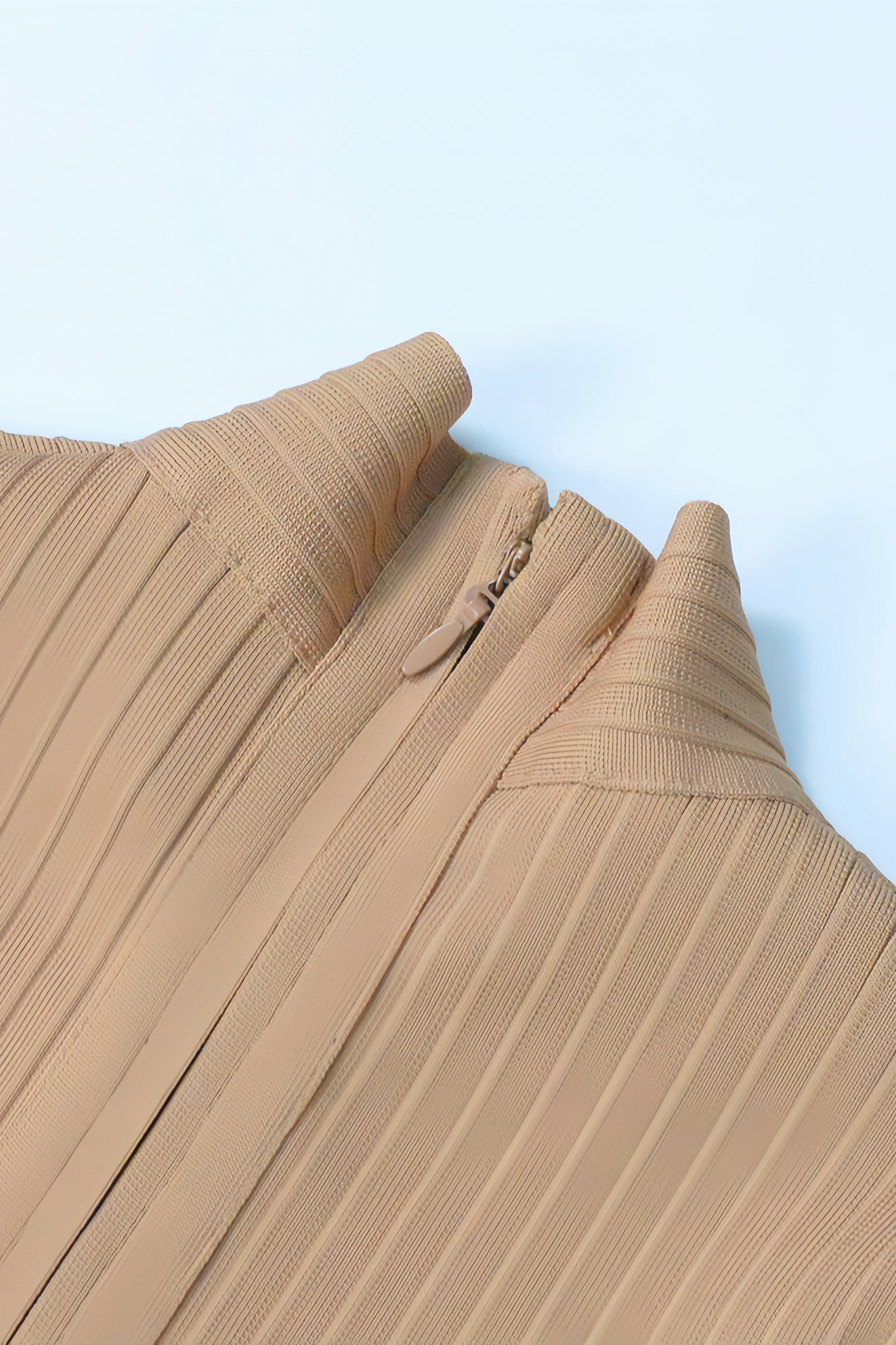 Layra Solid Colour Stand Collar Midi Dress-Brown