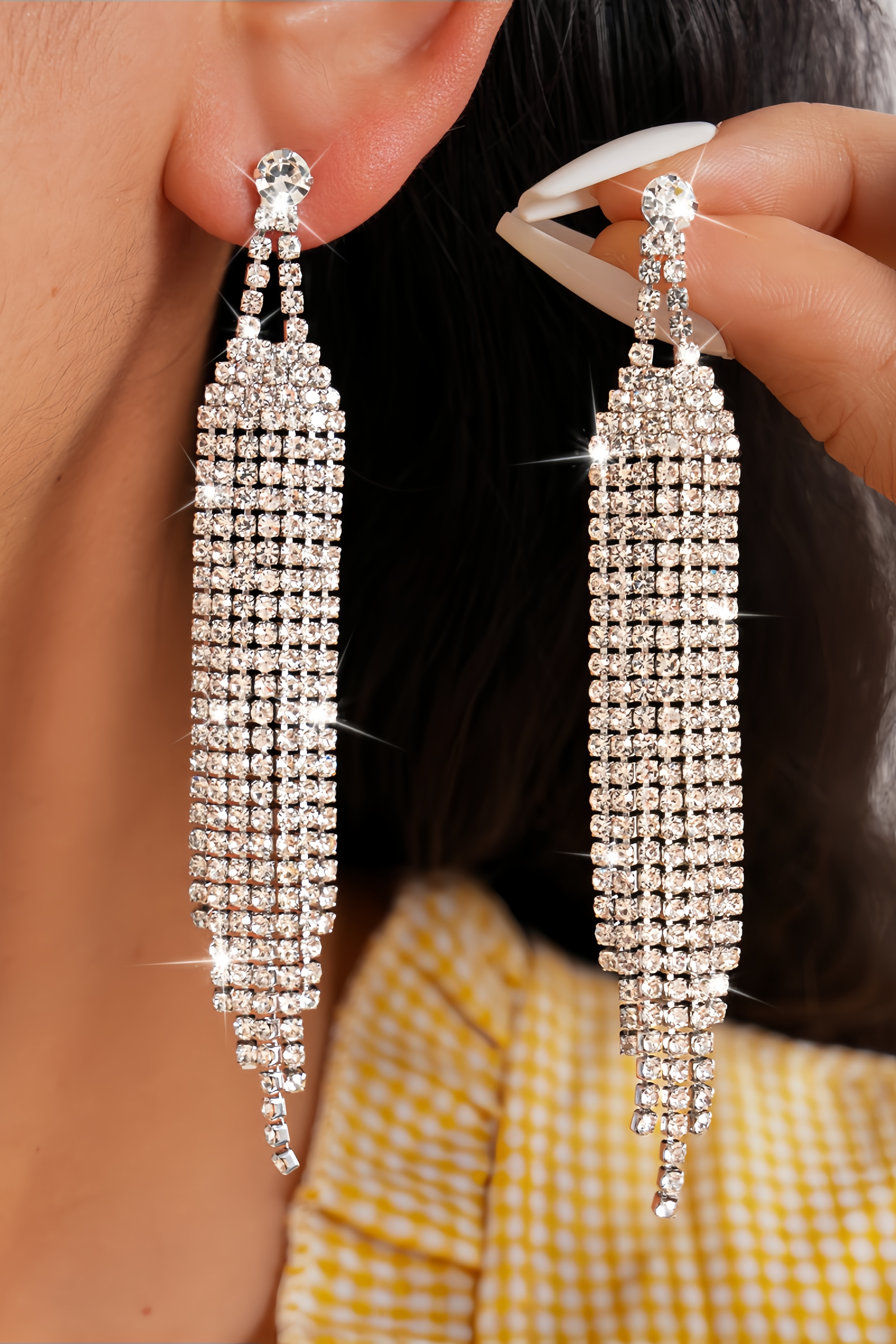 Josphy Diamond Studded Long Fringe Earrings