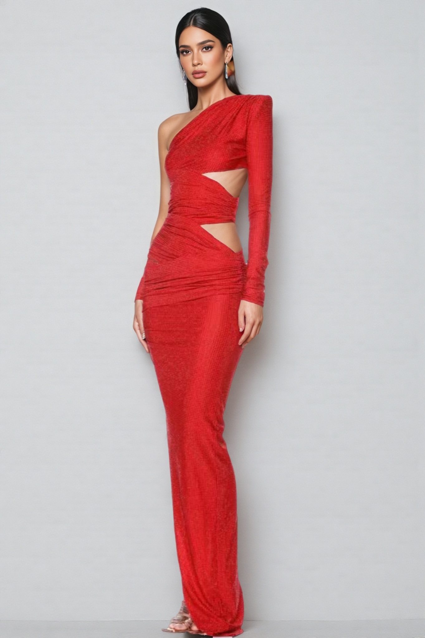 Pascal One Shoulder Red Cutout Maxi Dress