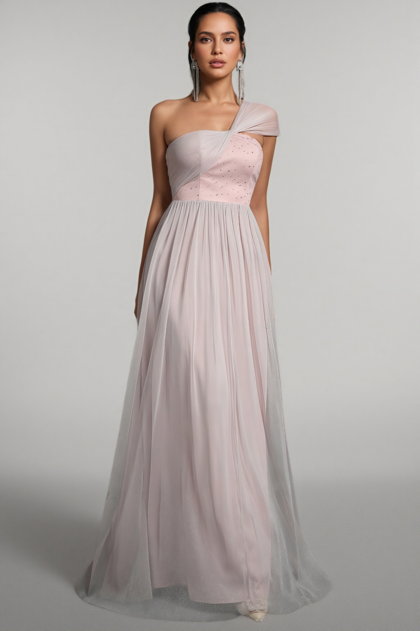 Ayven Pink One-Shoulder Mesh Maxi Dress