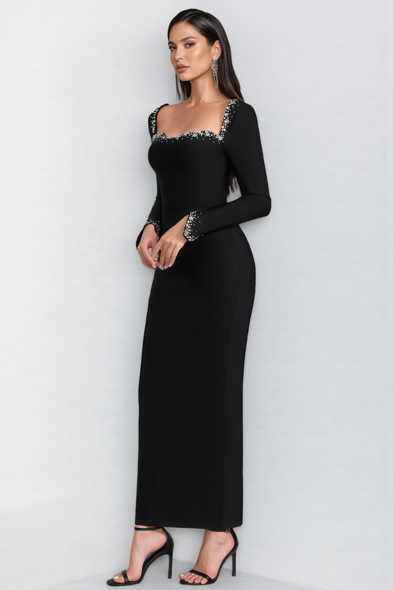 Larina Square Neckline Studded Maxi Dress
