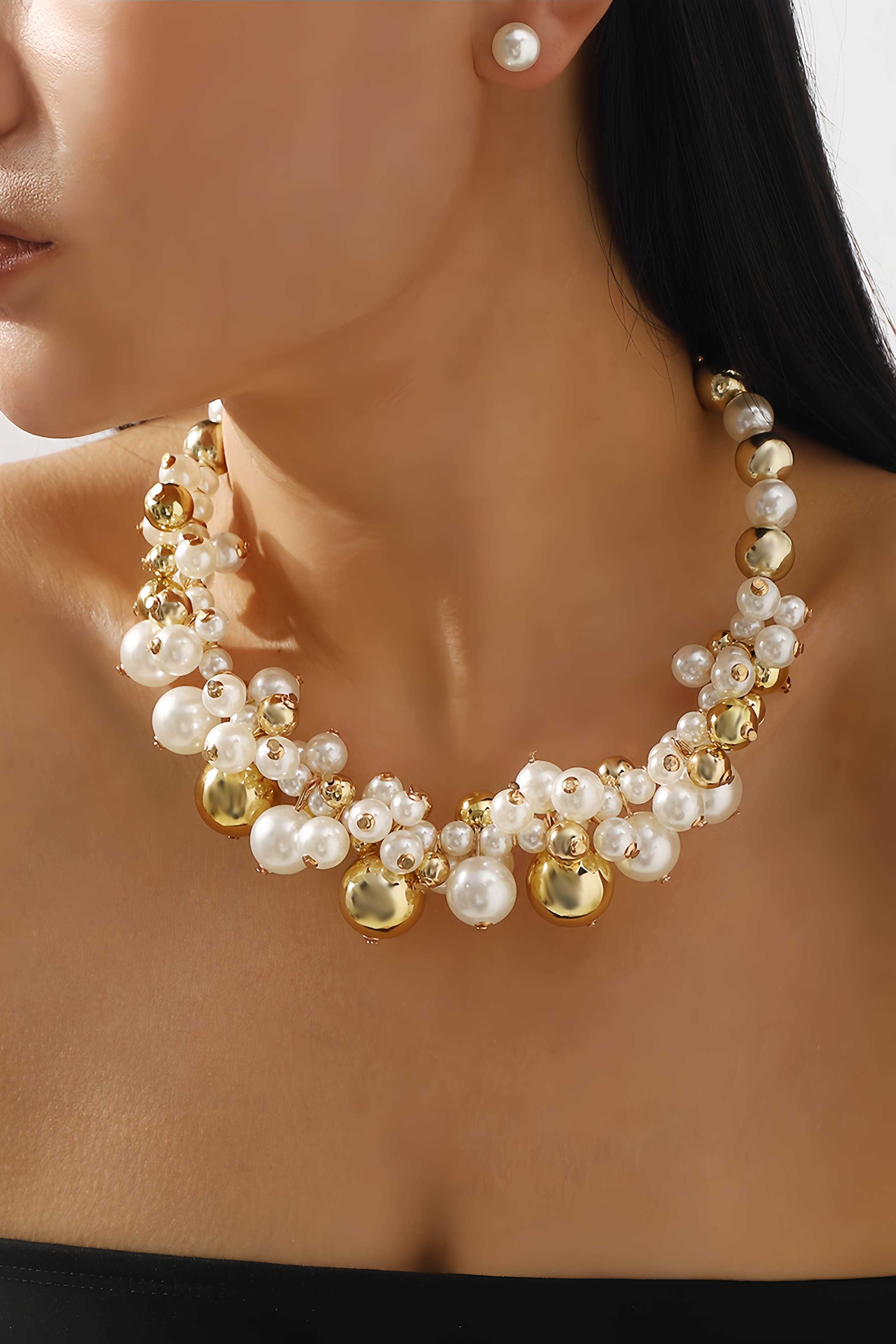 Calissa Pearl Stud Earring Necklace Set