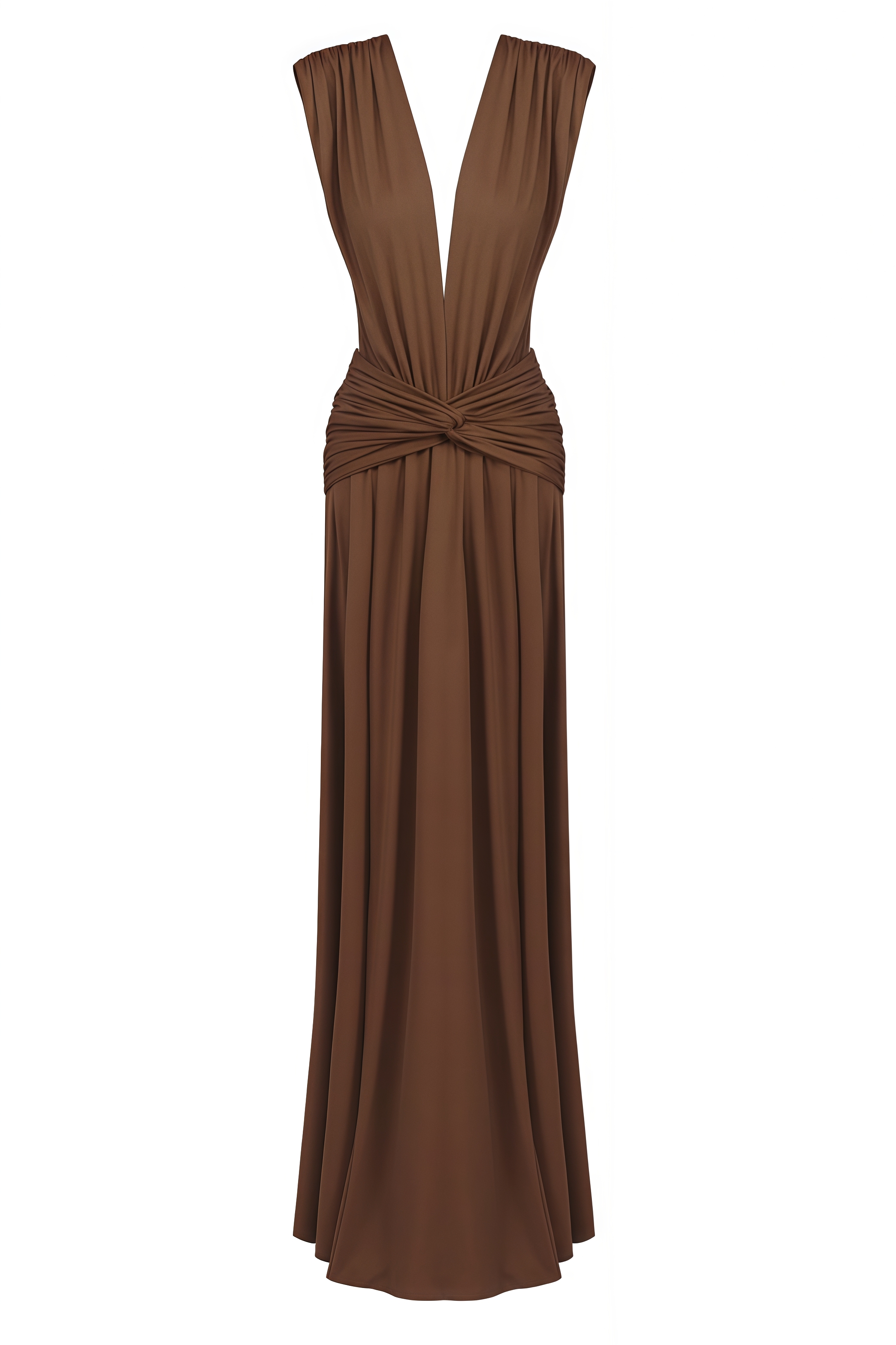 Xylond Brown Twist Sleeveless Maxi Dress