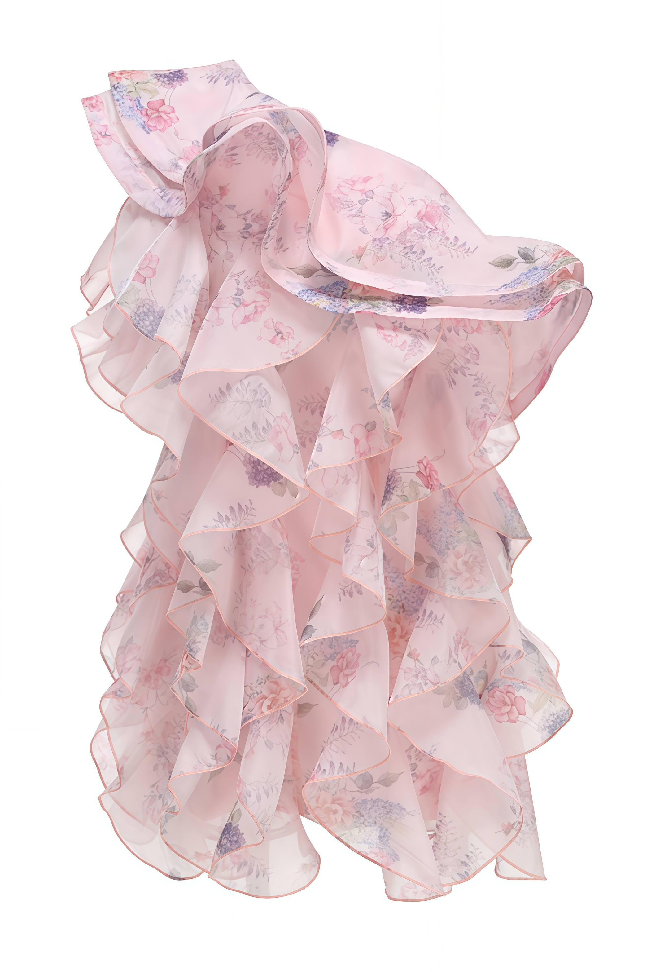 Kedric Pink Slanted Shoulder Floral Mini Dress