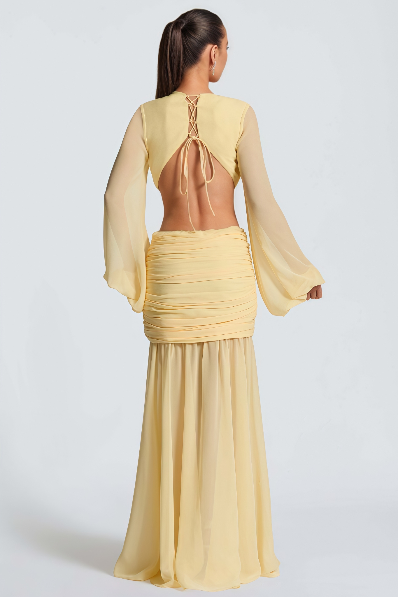 Olricrxe Yellow Backless Cutout Maxi Dress