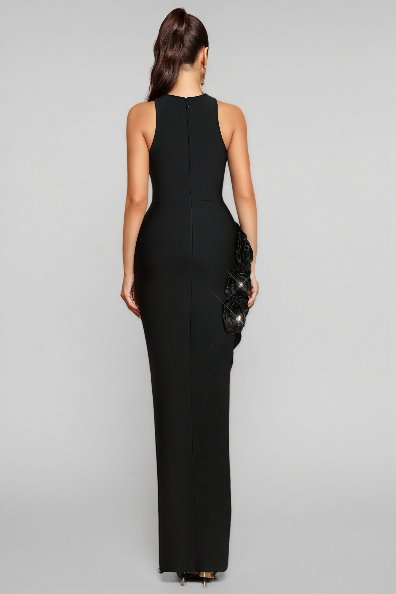 Noa Black 3D Floral Bandage Maxi Dress