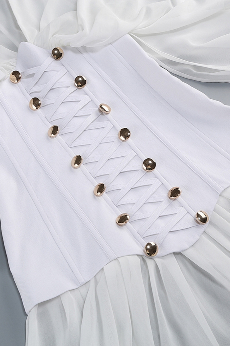 Hovrt White Long Sleeve Ruched Mini Dress