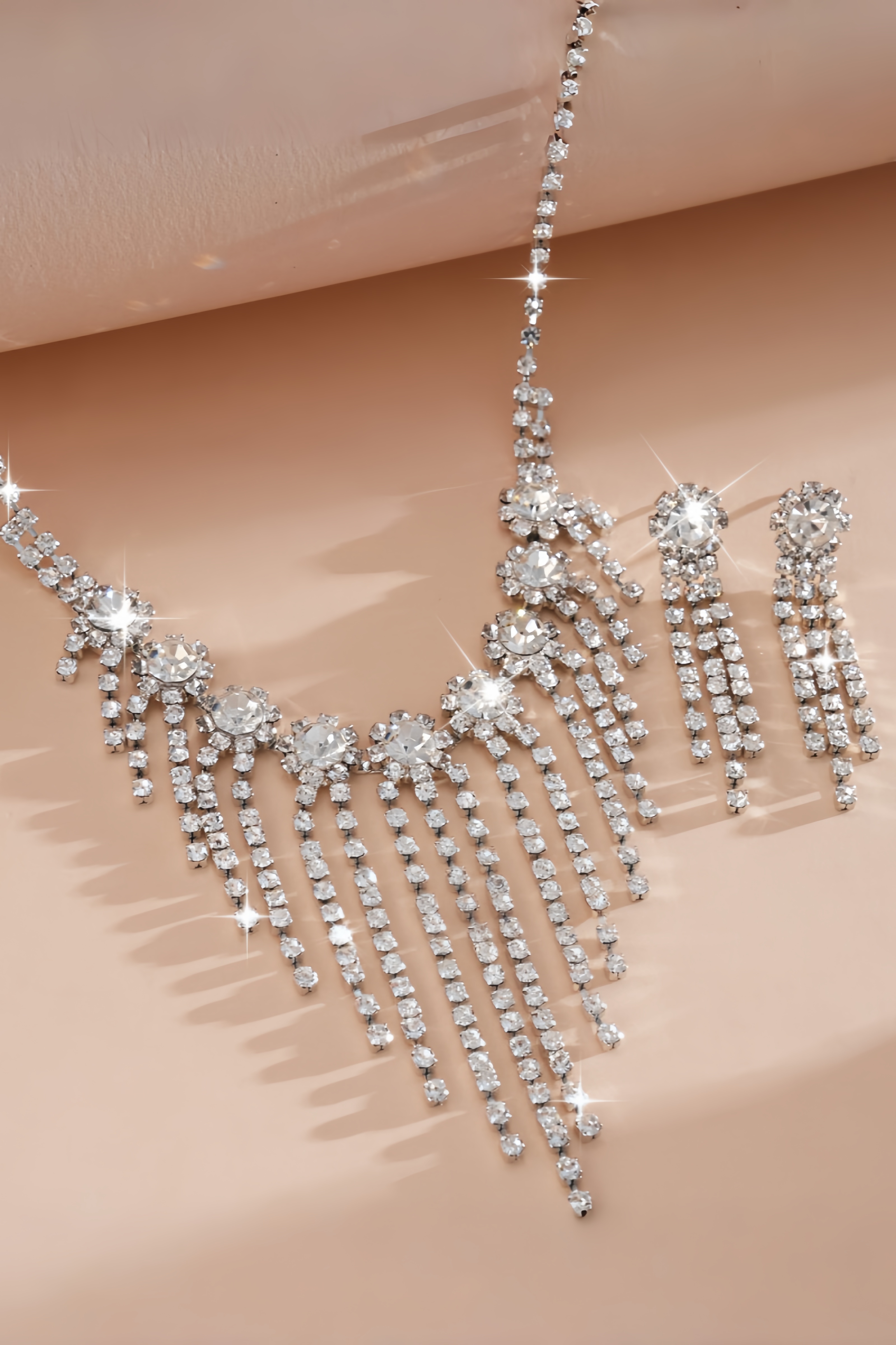 Riltey Diamond Studded Flower Earrings Necklaces