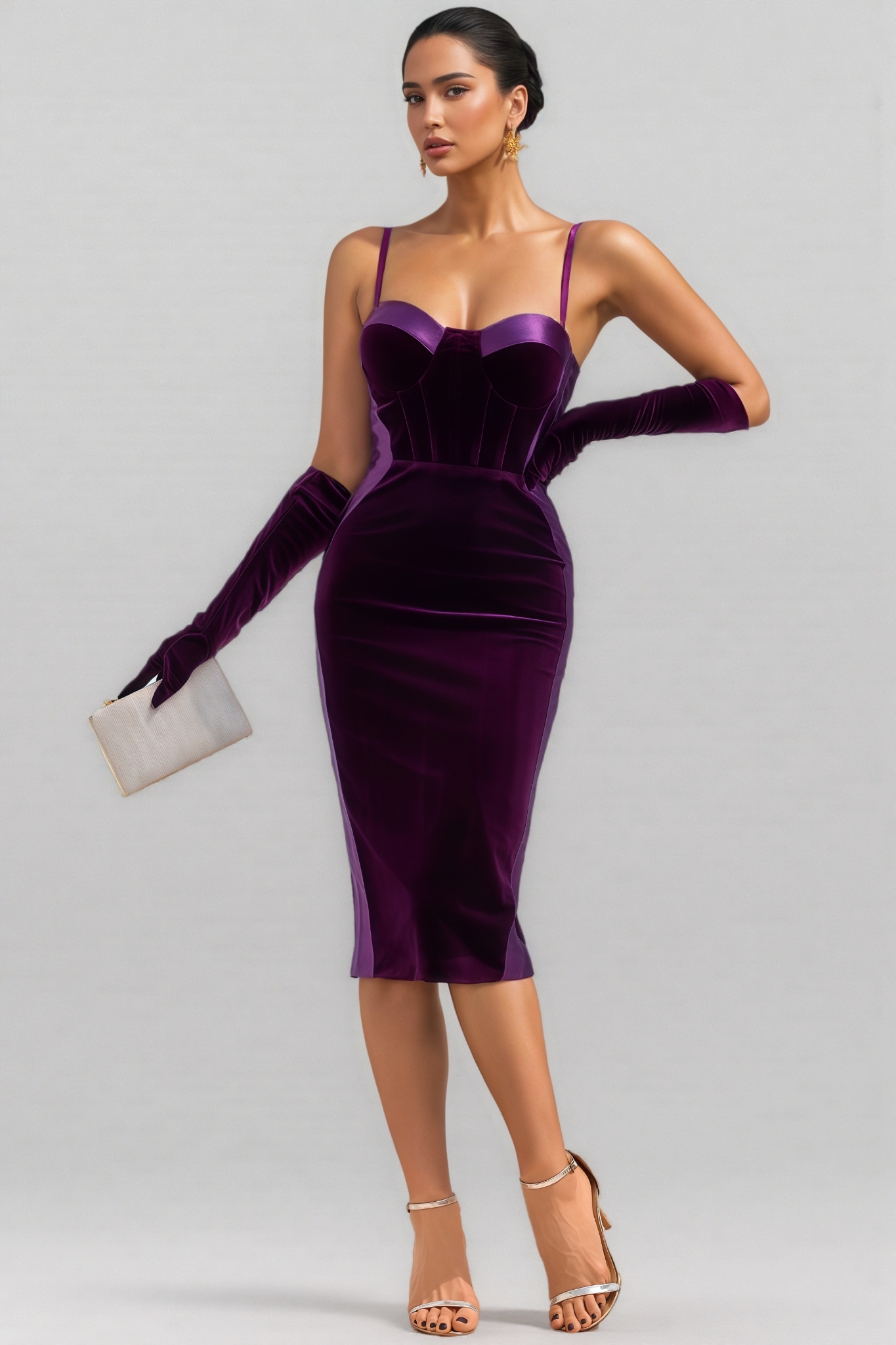 Umric Purple Strapless Midi Dress