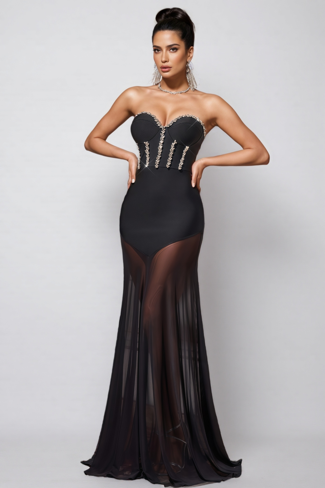 Berlin Rhinestone Mesh Bandage Maxi Dress