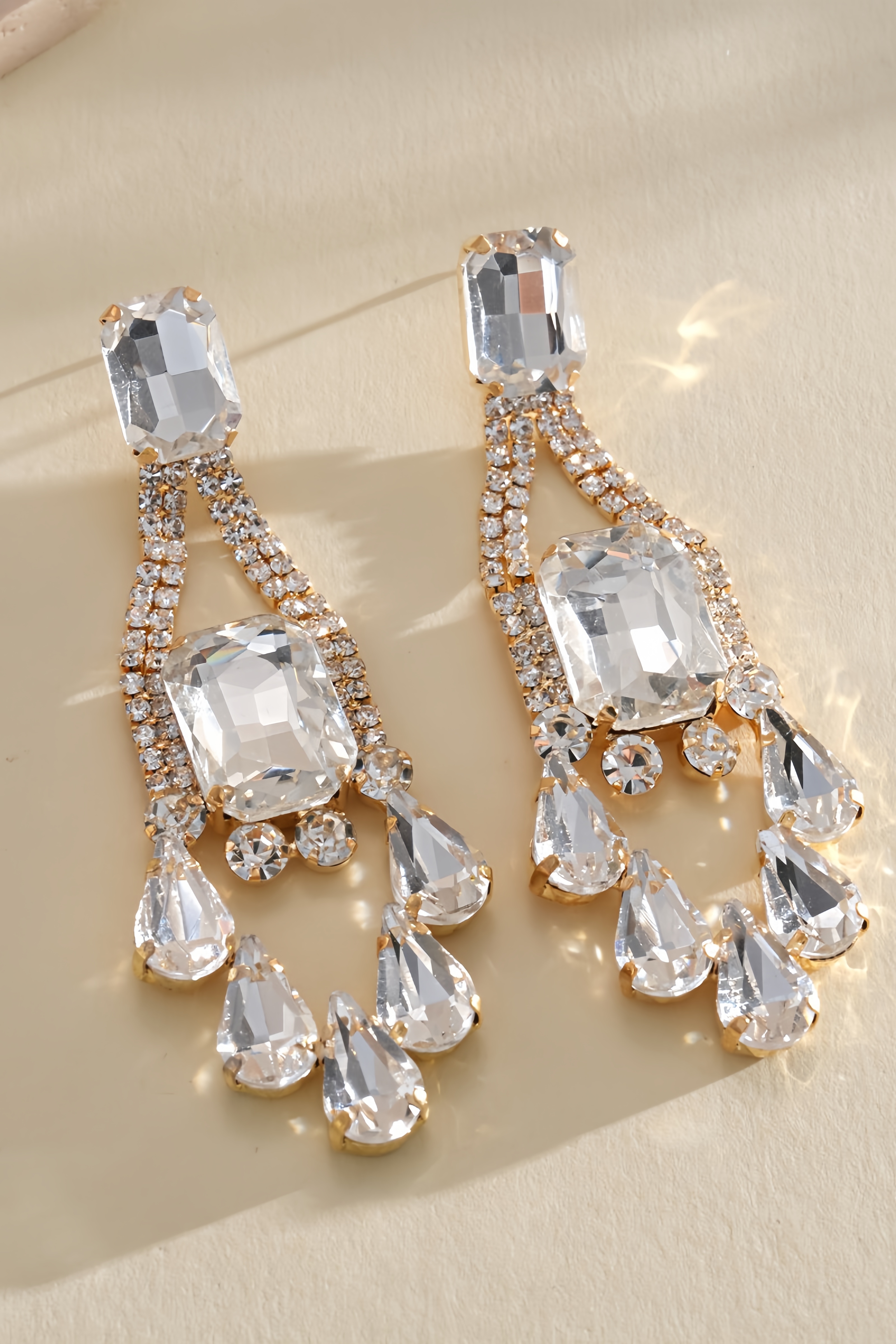 Elizbth Diamond Studded Square Teardrop Earrings