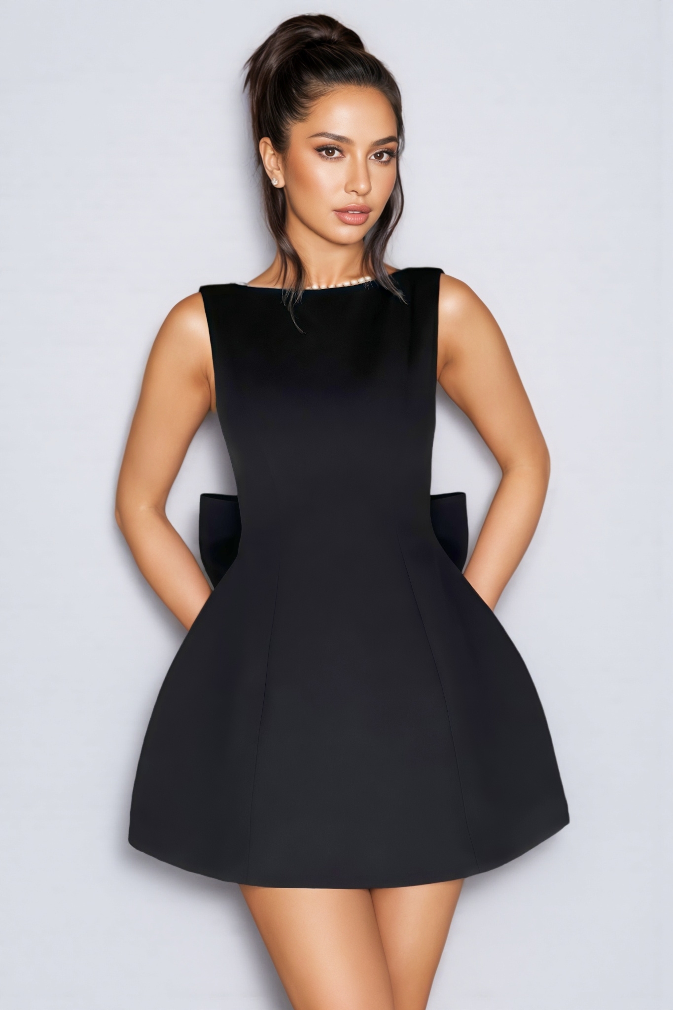 Opal Black Backless Bow Mini Dress