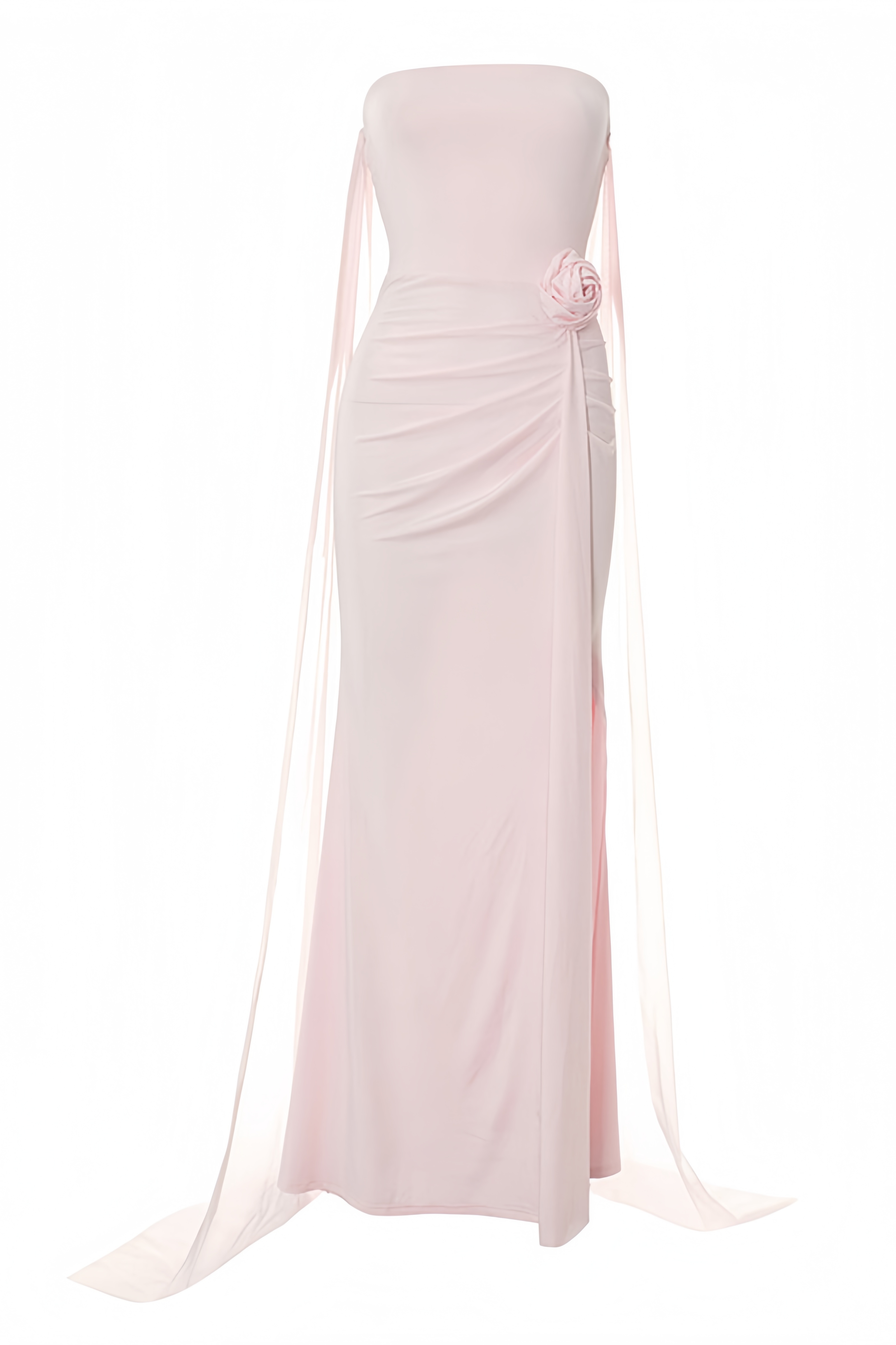 Harley Pink Strapless 3D Floral Slit Maxi Dress