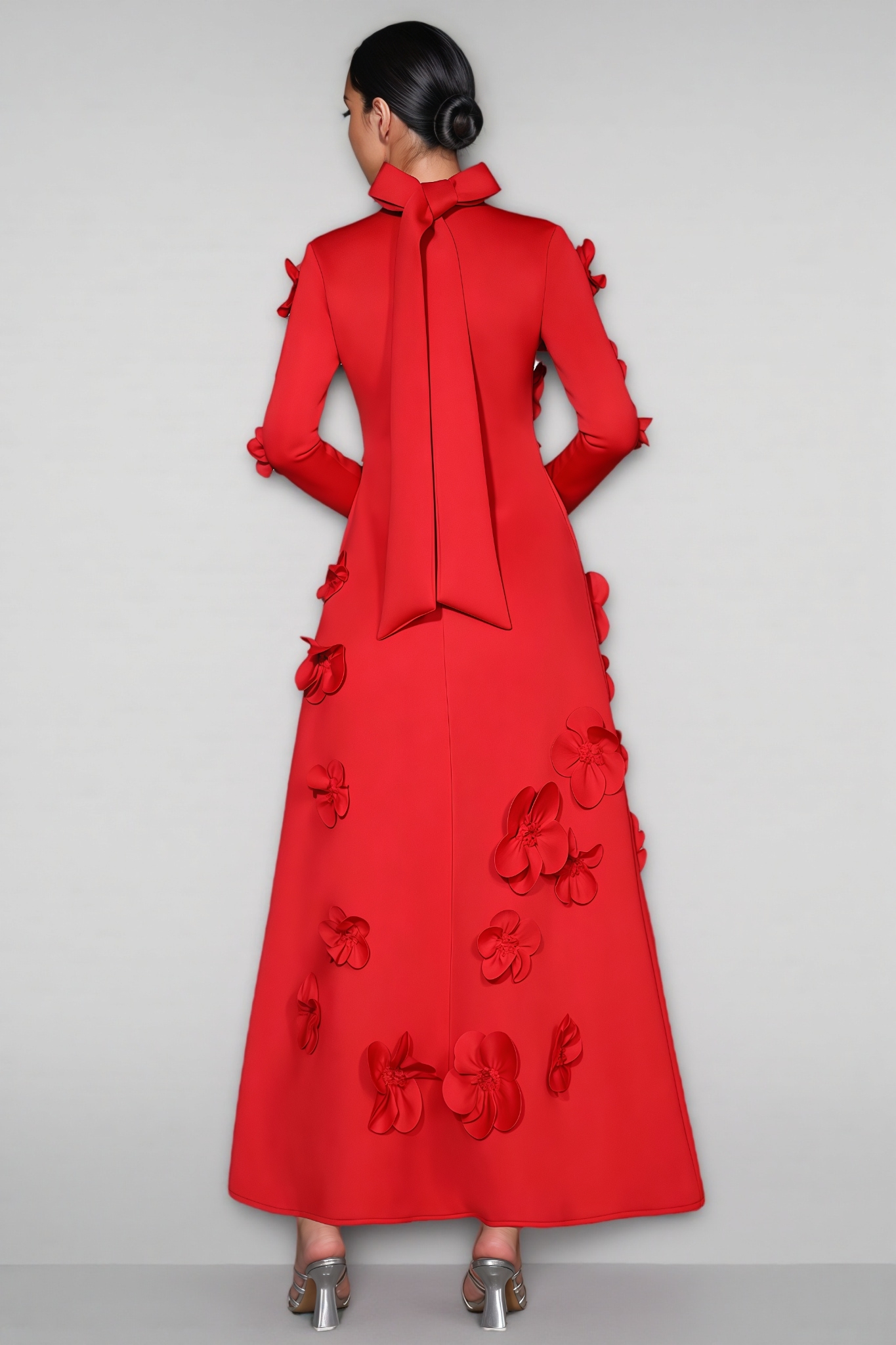 Yamaly Red 3D Floral Maxi Dress