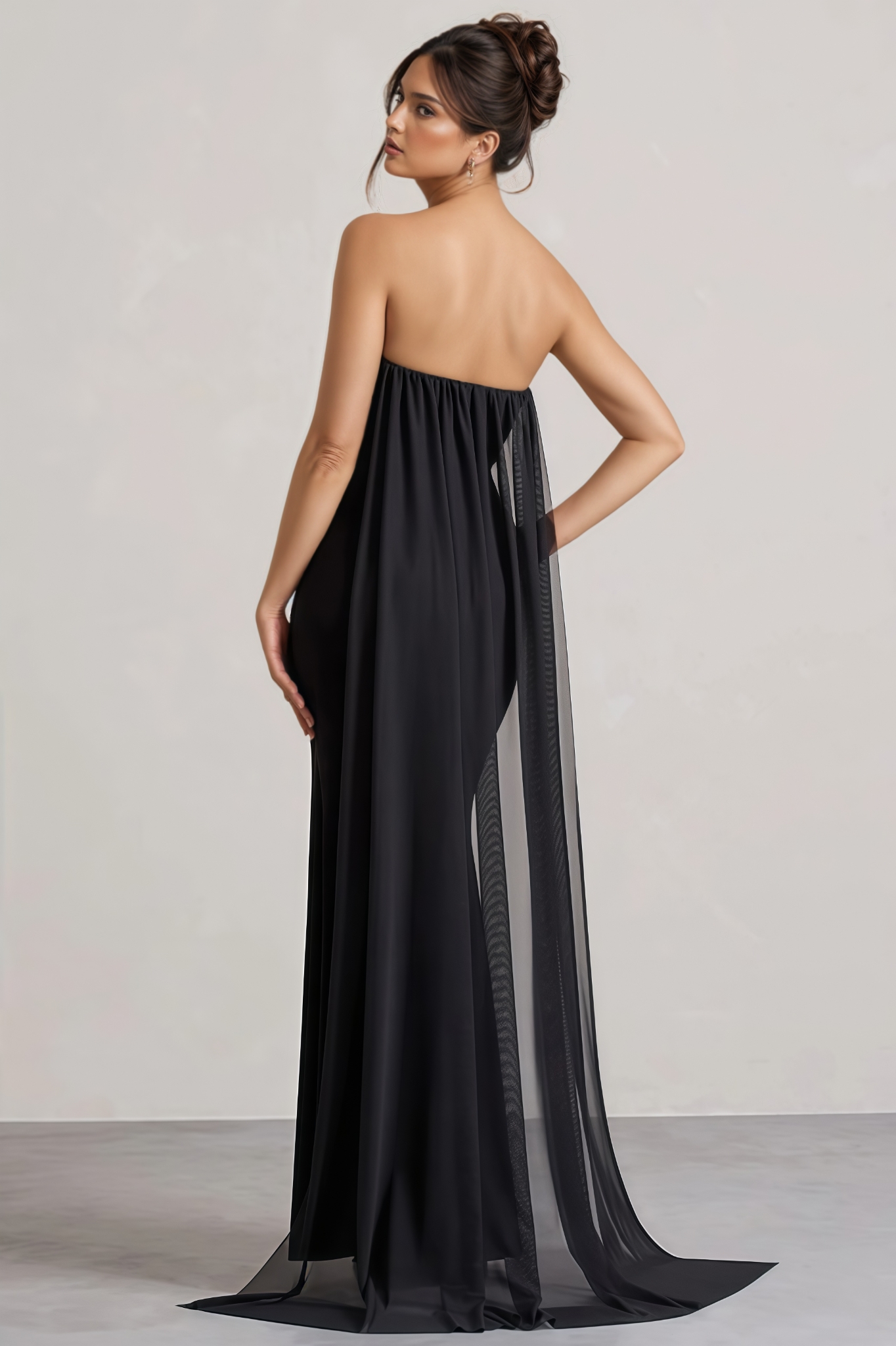 Lena Black Strapless 3D Floral Slit Maxi Dress