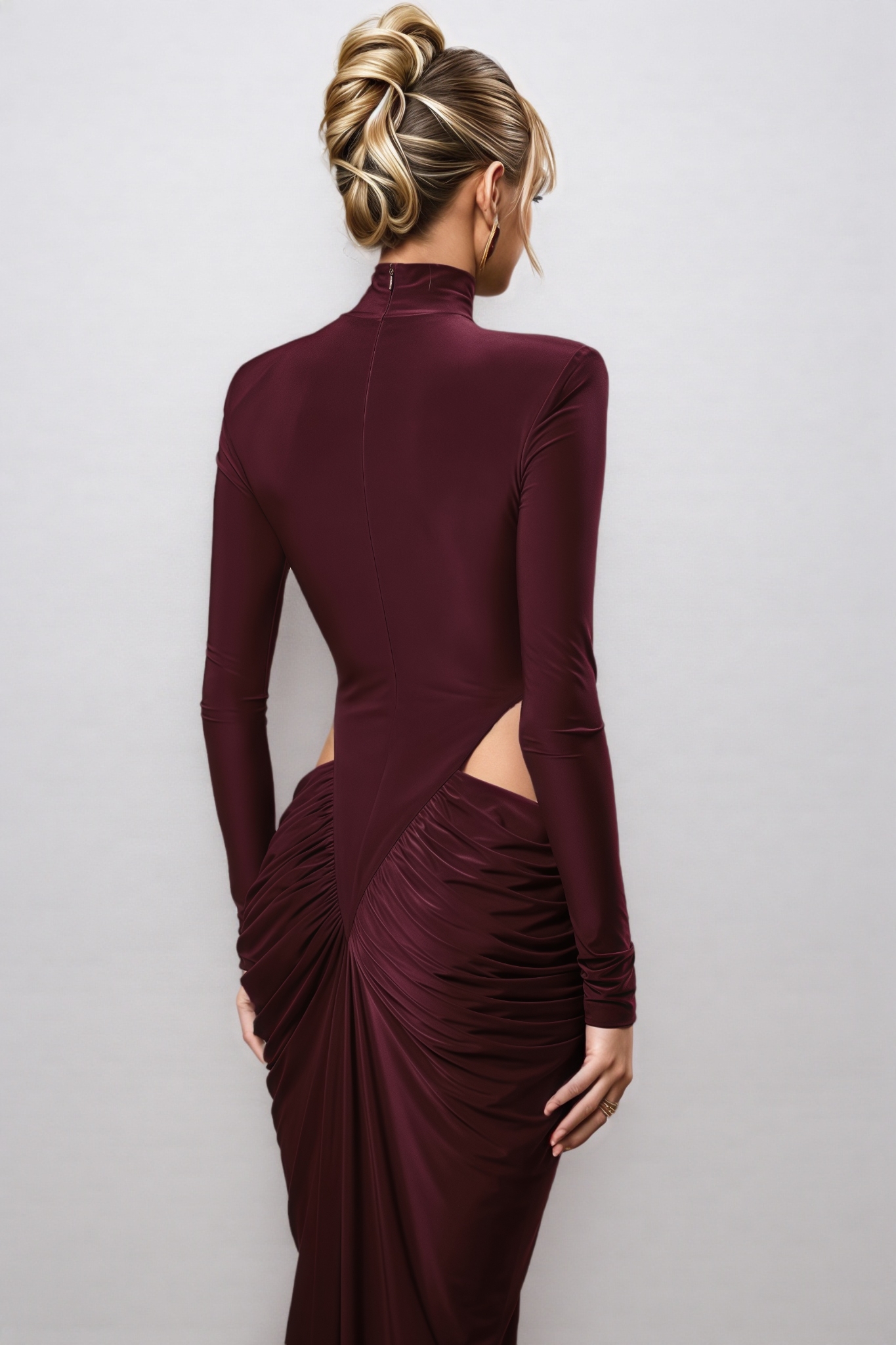 Wrenity Red Pleated Long Sleeve Maxi Dress