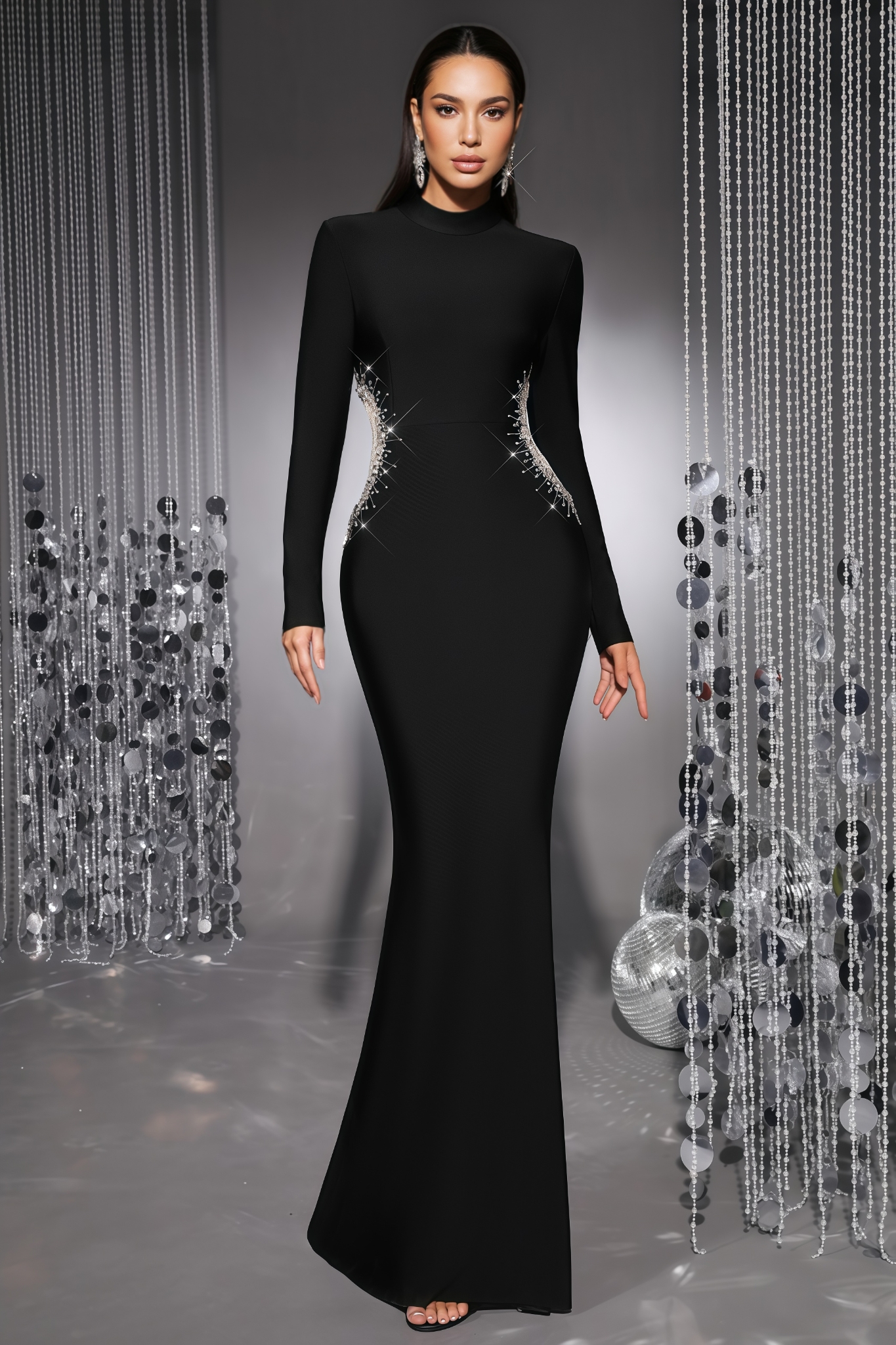 Daxorn Black Long Sleeve Bandage Maxi Dress