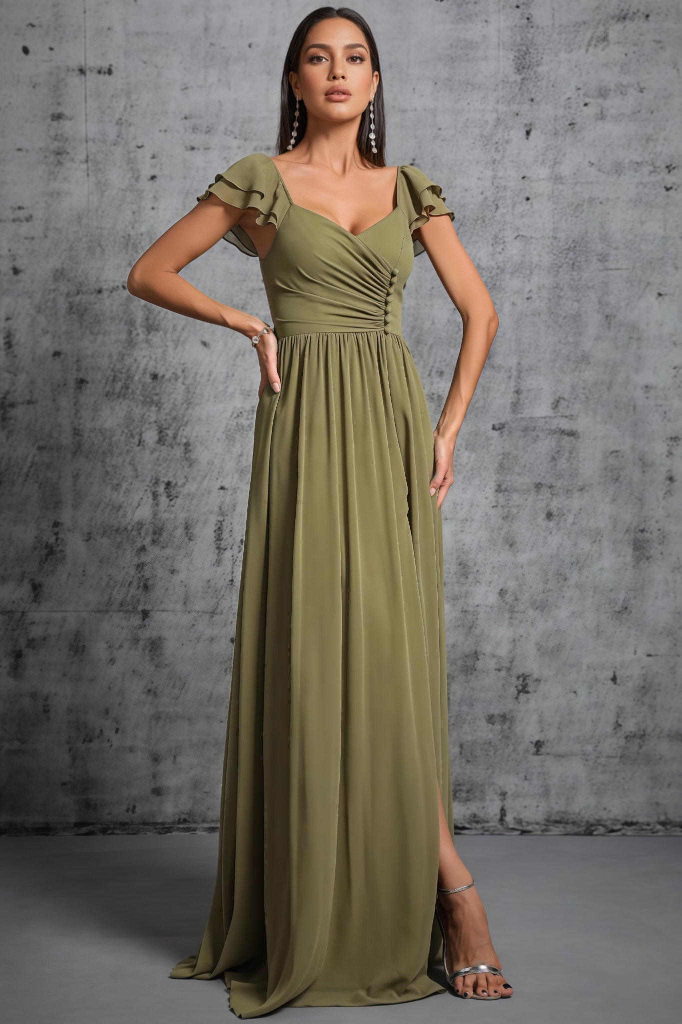 Kendra Green Split Front Tie Front Maxi Dress