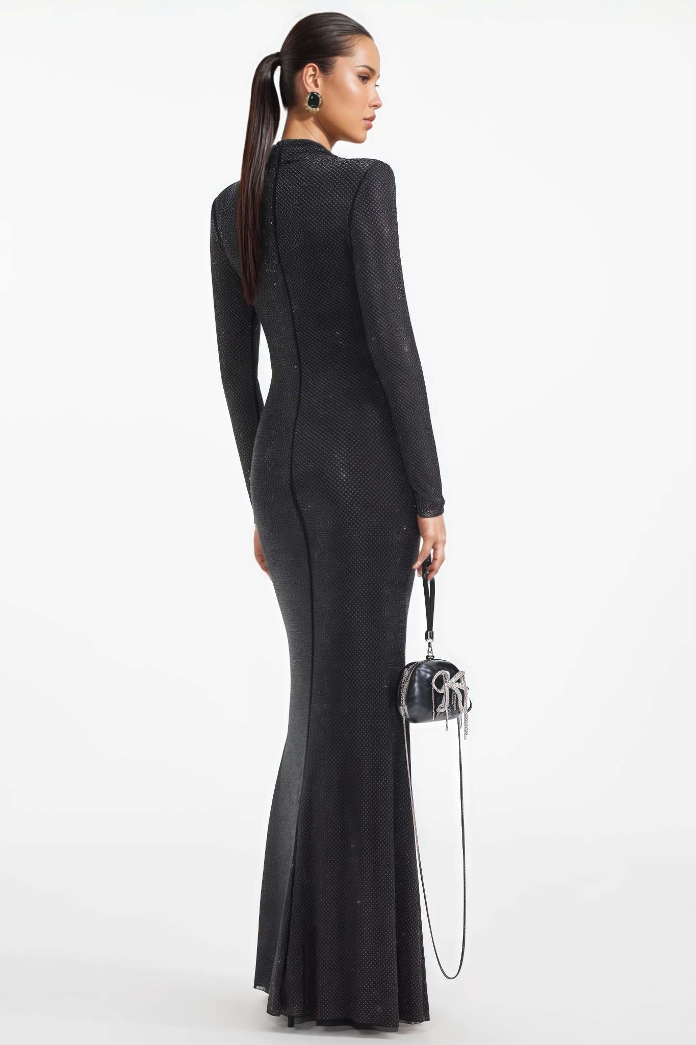 Xavont Black Rhinestone Maxi Dress