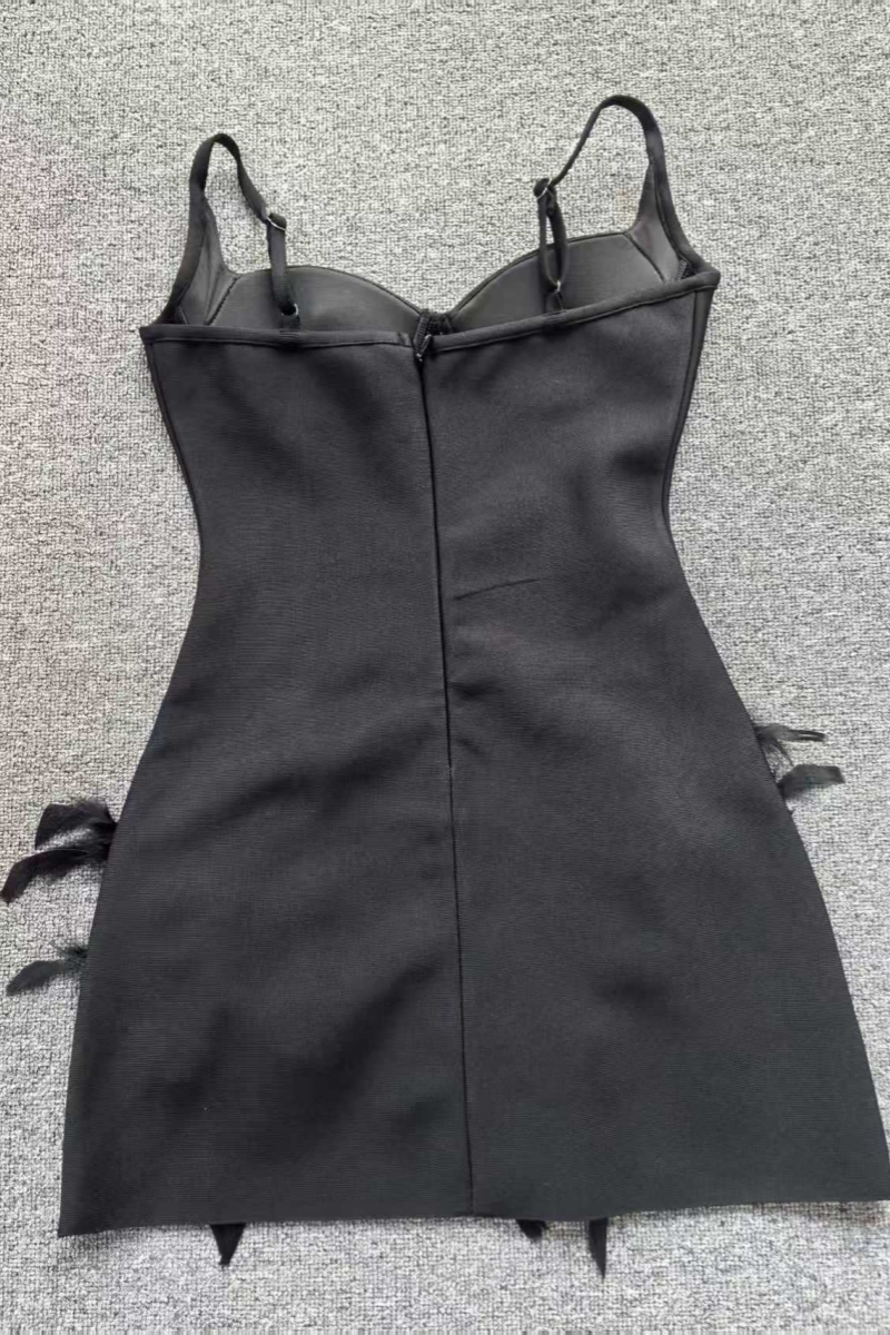 Hntyrt Black Feather Sequin Bandage Mini Dress