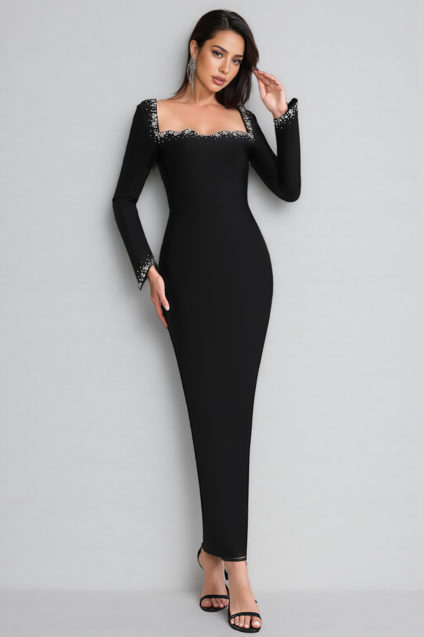 Larina Square Neckline Studded Maxi Dress