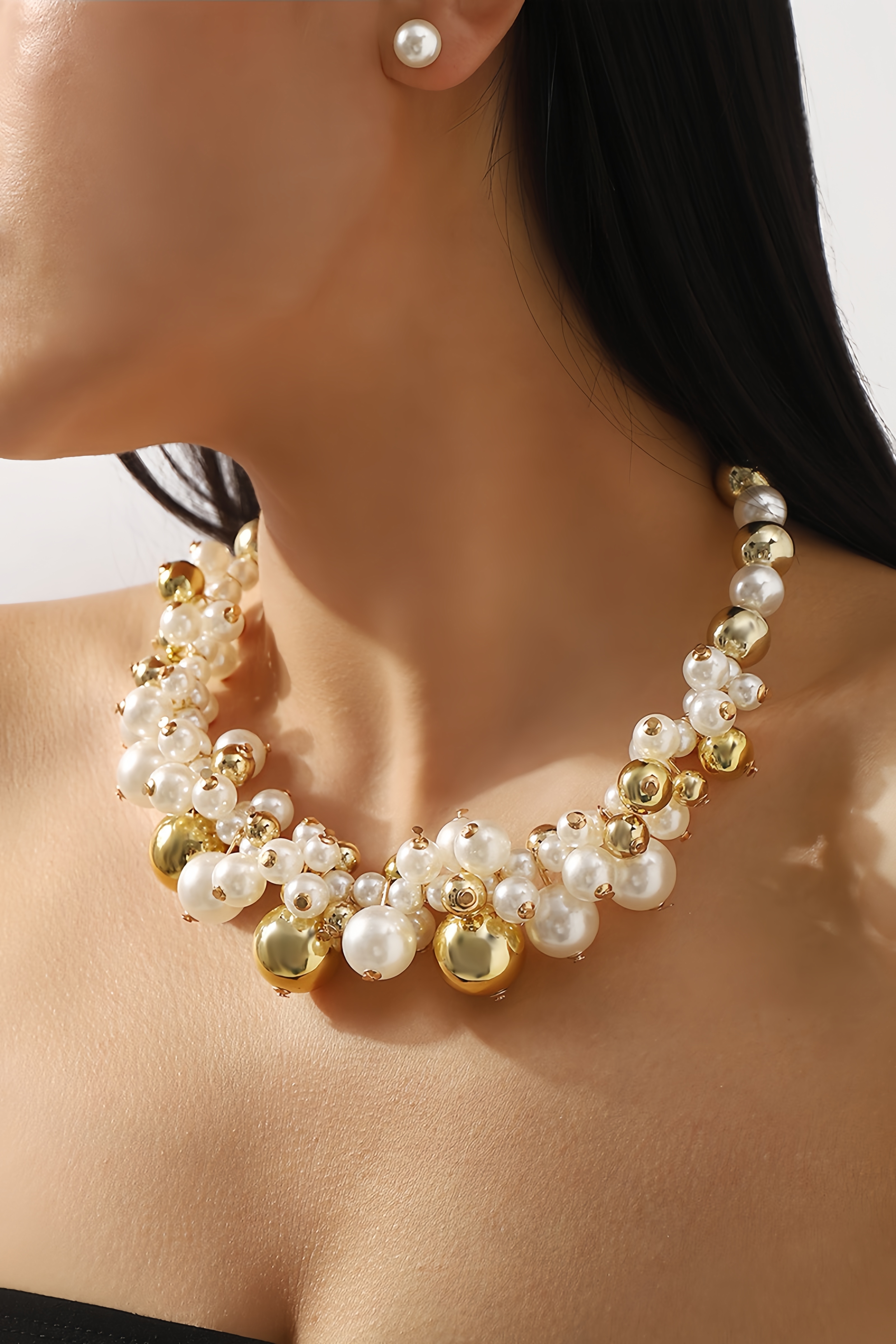 Calissa Pearl Stud Earring Necklace Set