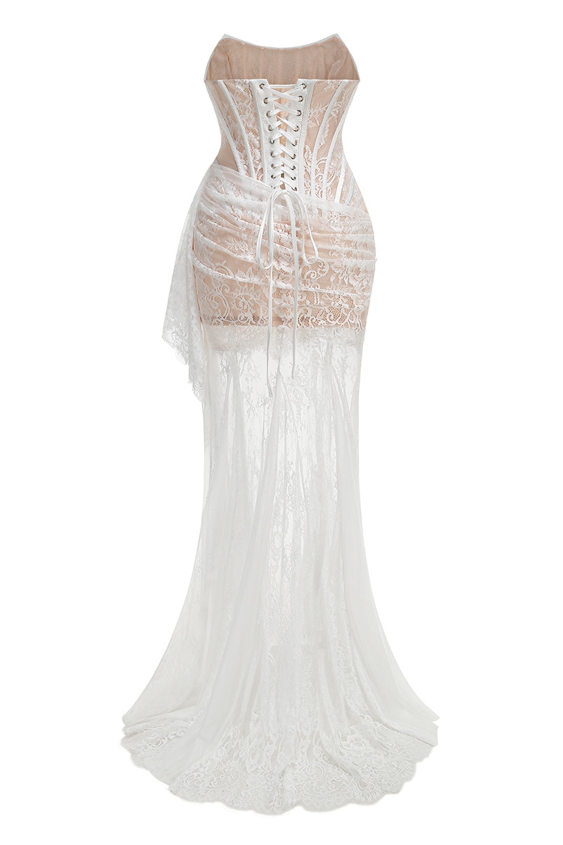 Reyna White Floral Lace Maxi Dress Set