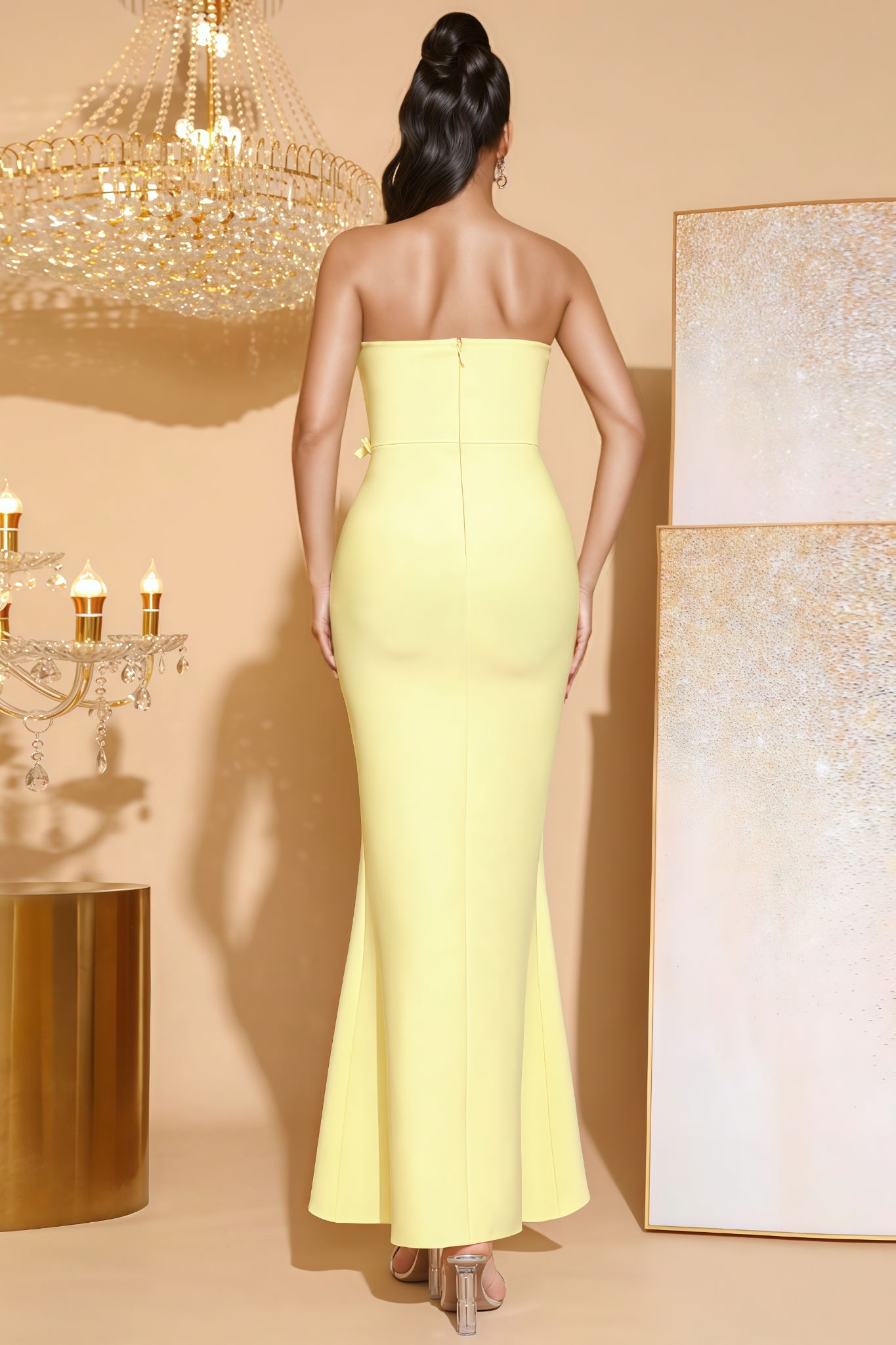 Lark Yellow 3D Floral Fishtail Maxi Dress