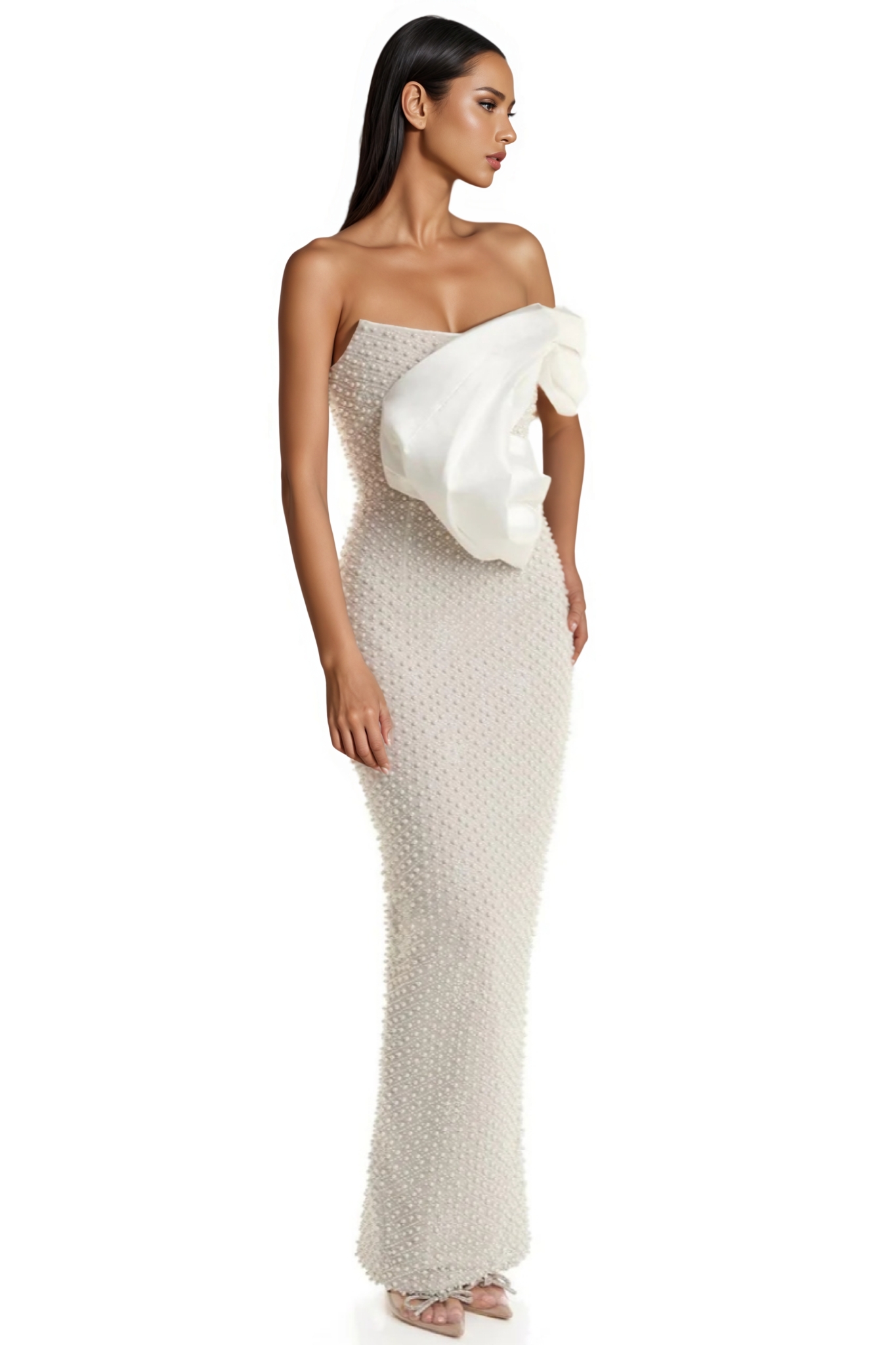 Lyra Pearl Embellished Off-shoulder Maxi Dress
