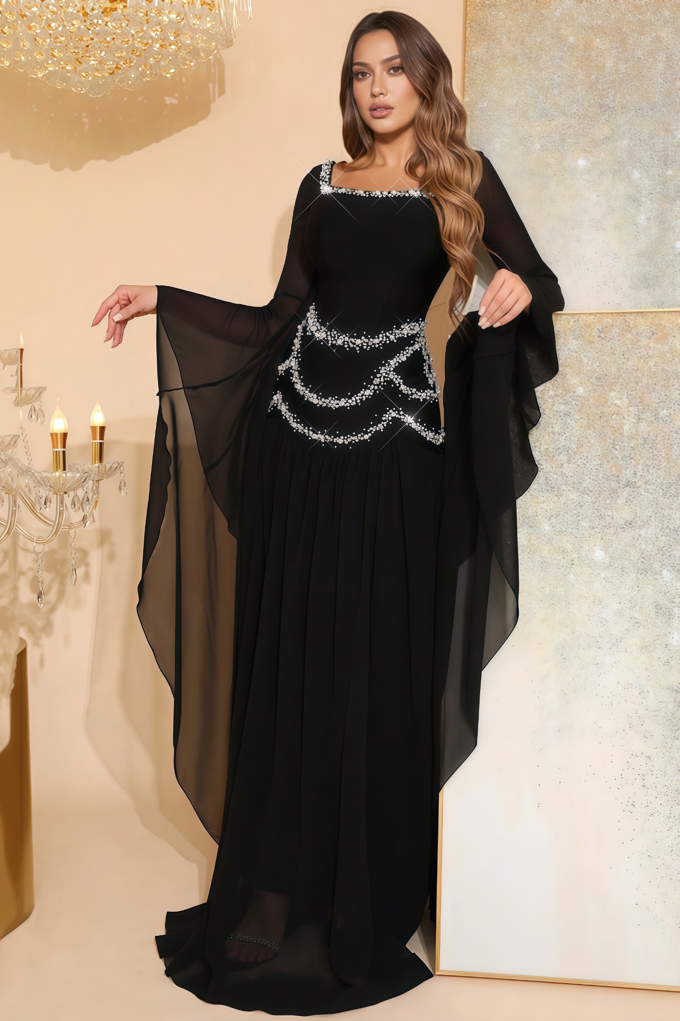 Llrik Black Long Sleeve Mesh Maxi Dress