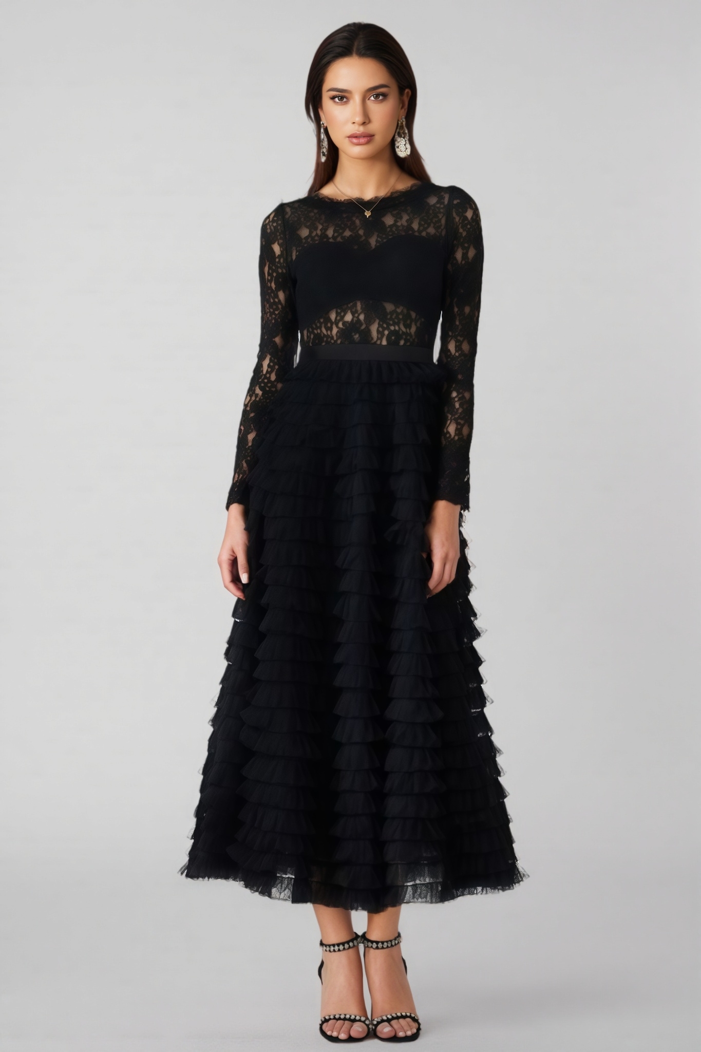 Rafik Black Hollow Lace A-line Maxi Dress