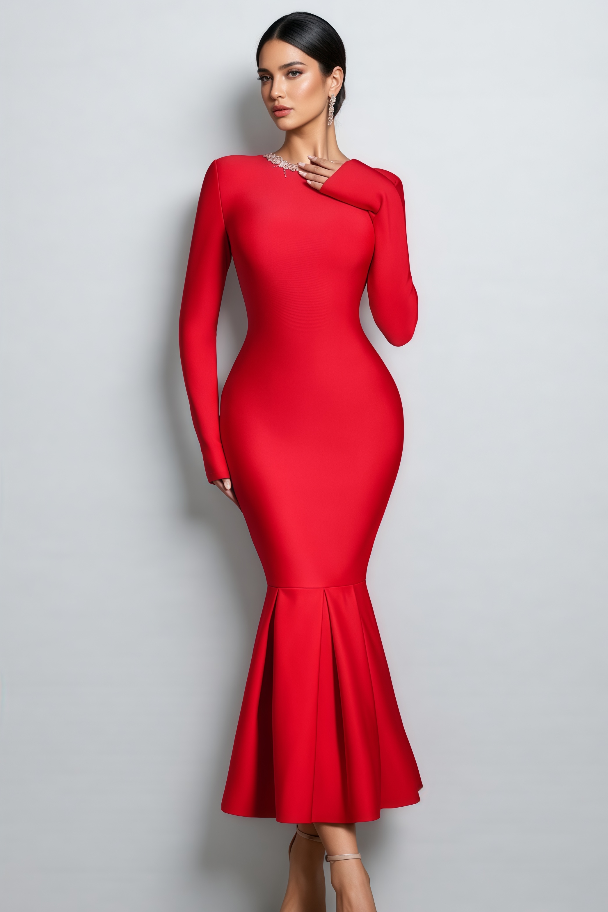 Idony Red Rhinestone Bandage Fishtail Maxi Dress