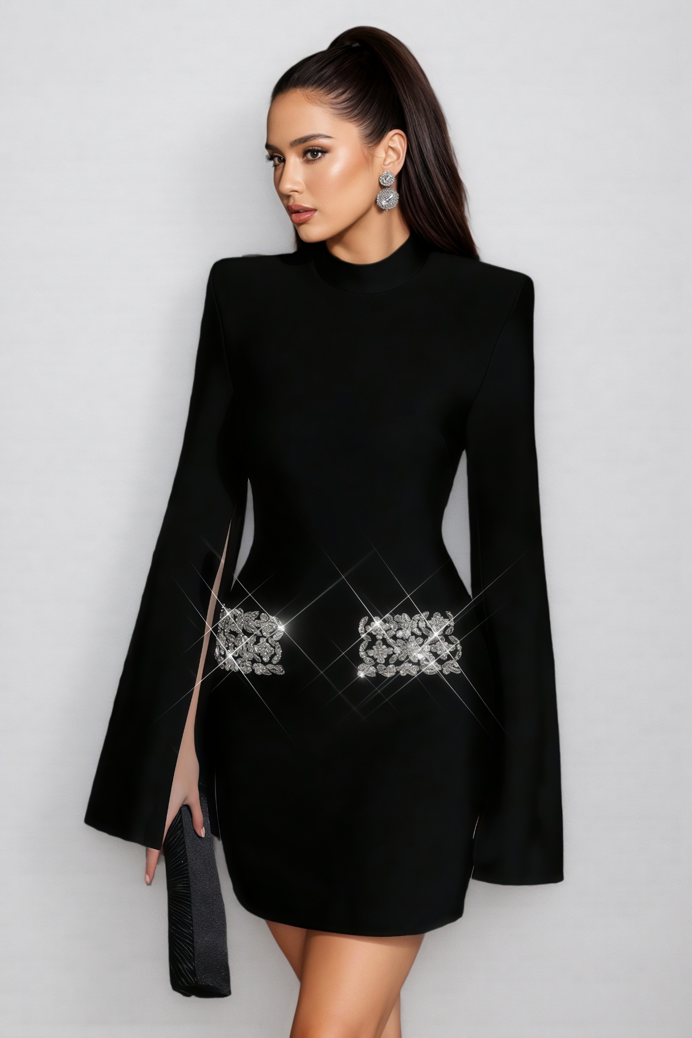 Selene Black Bandage Diamond Mini Dress