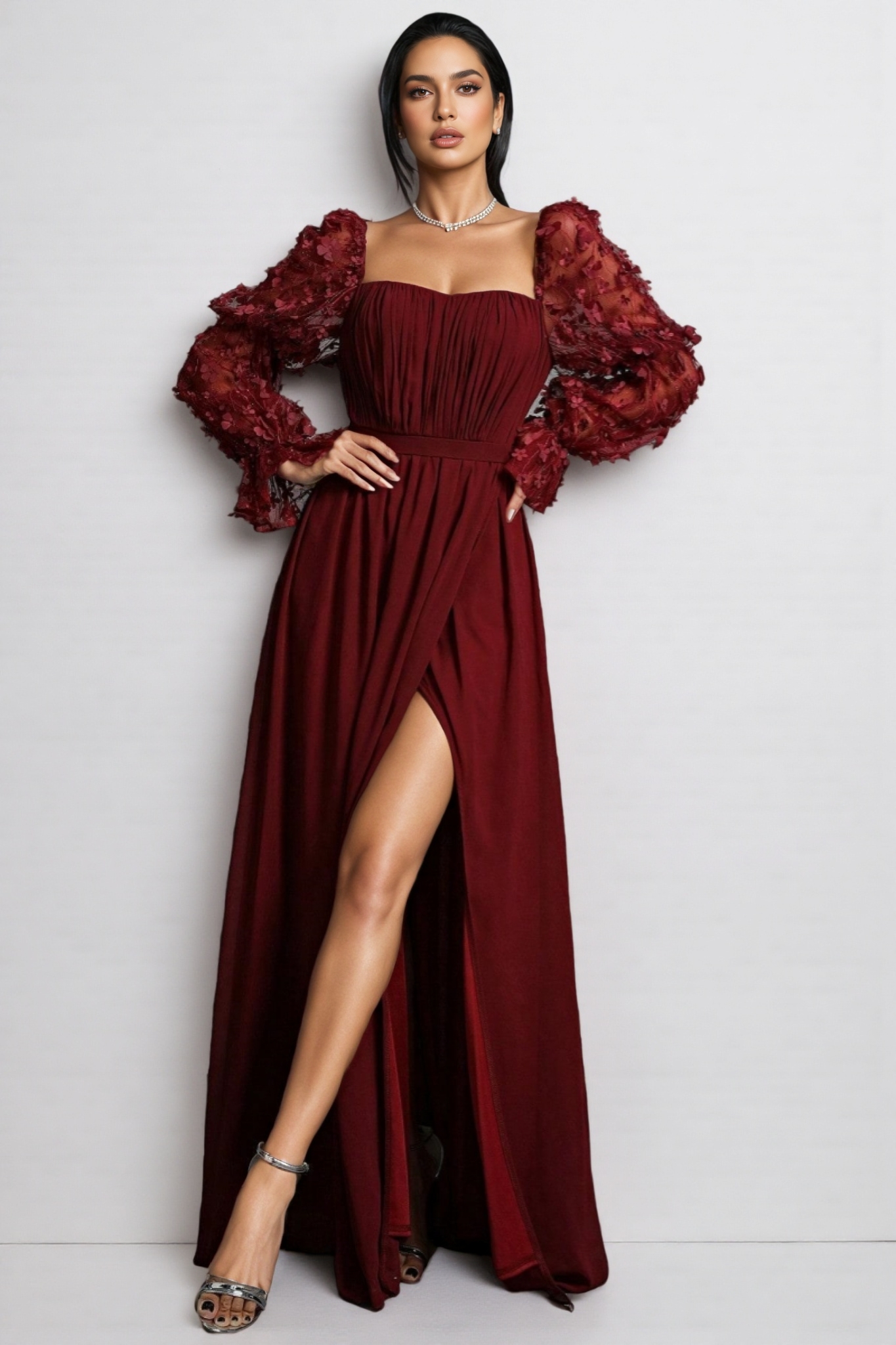 Wera Mesh Square Neck Maxi Dress