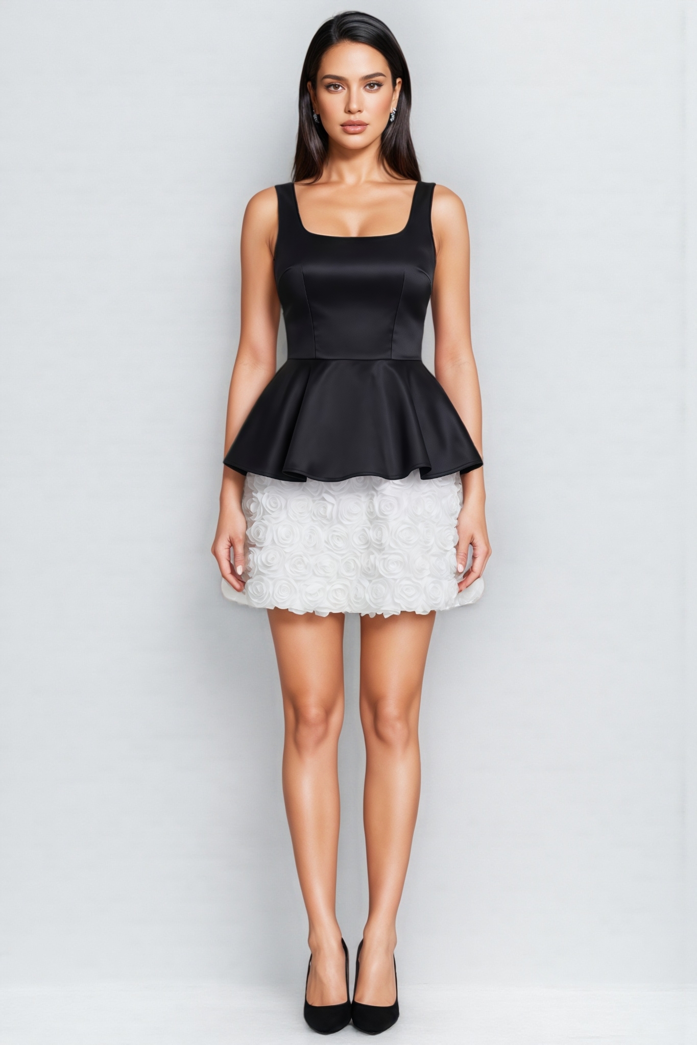 Laghe Black 3D Floral Backless Mini Dress