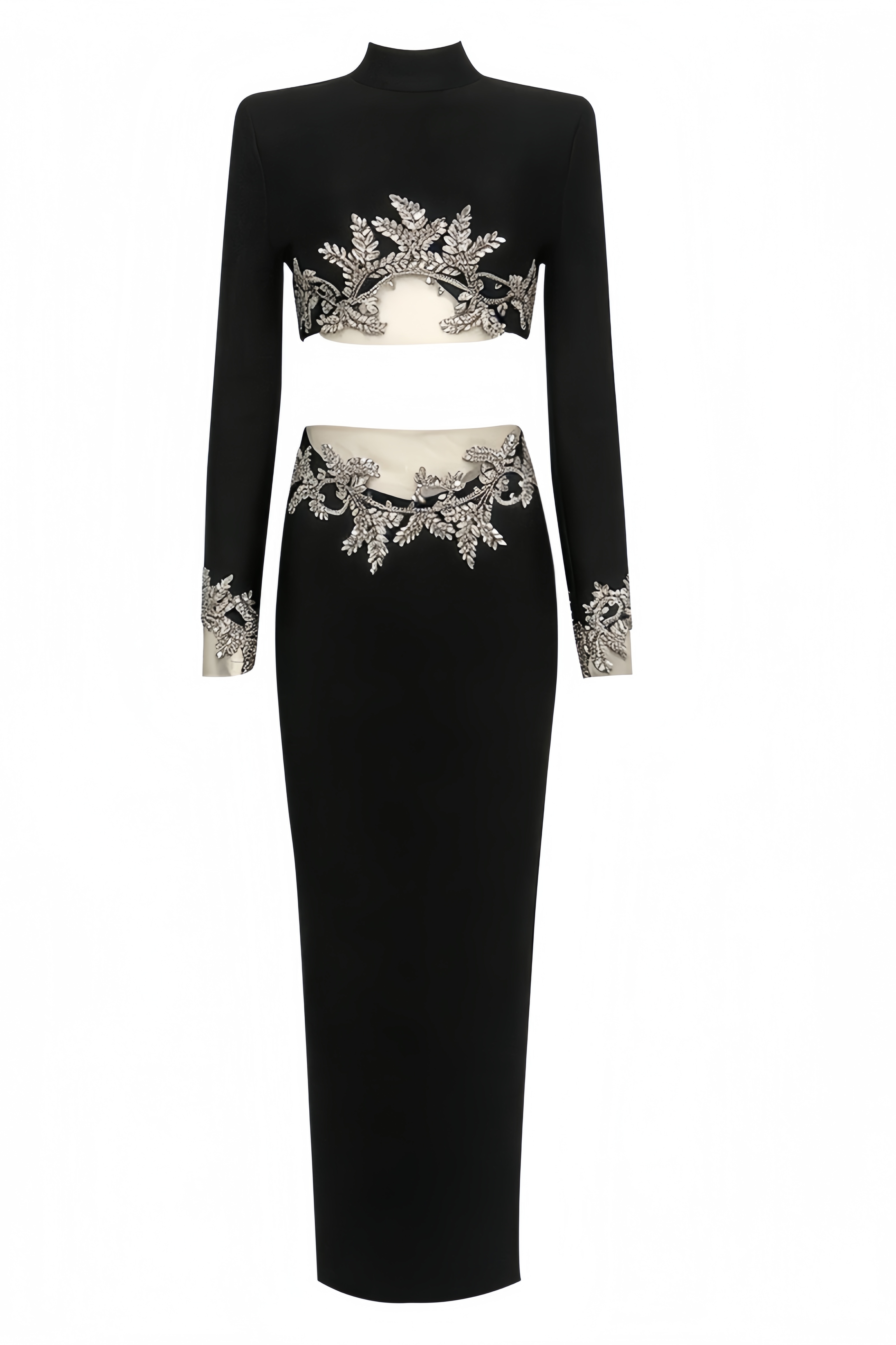 Julianpy Black Diamond Embellished Maxi Dress Set