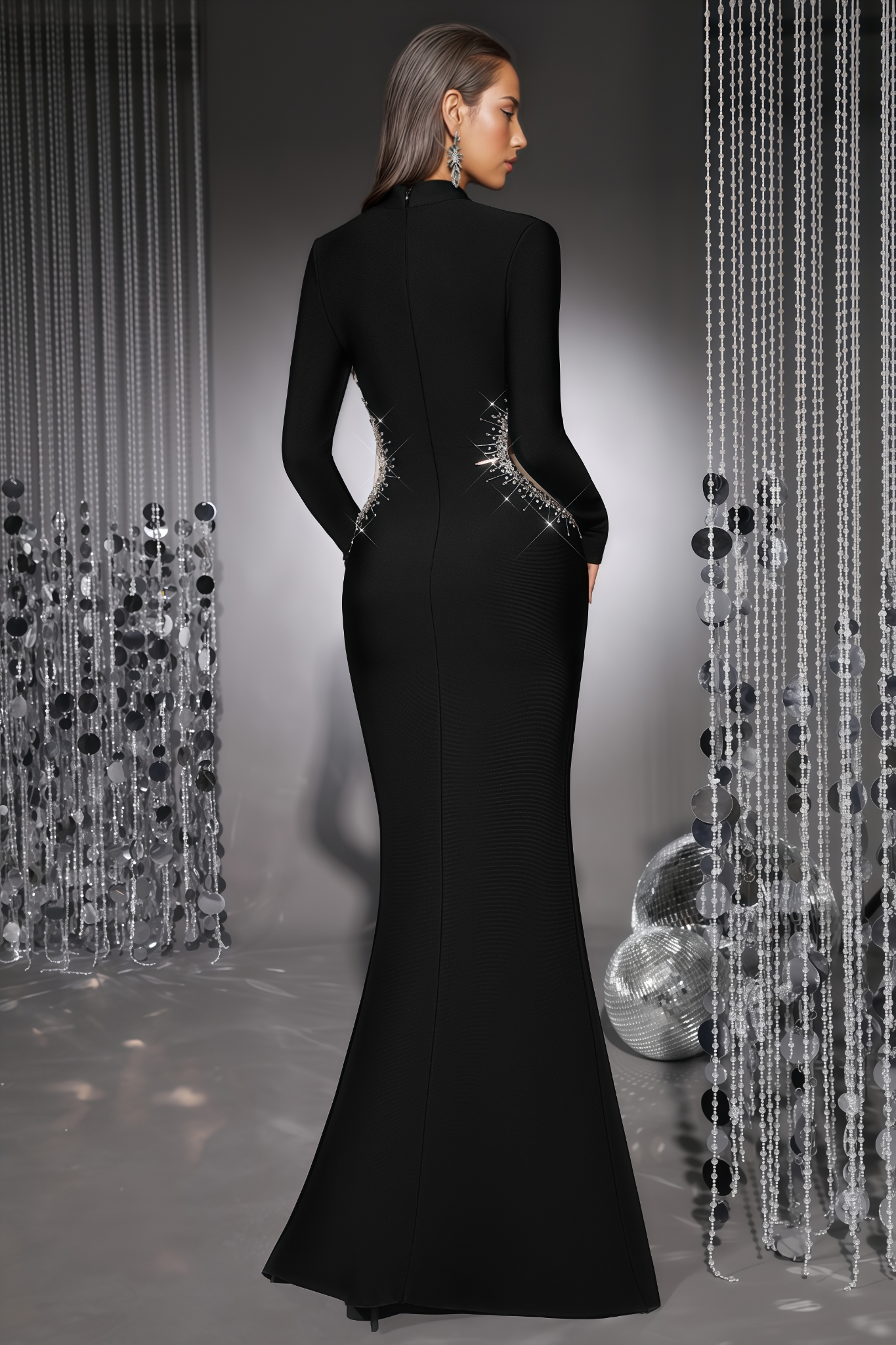 Daxorn Black Long Sleeve Bandage Maxi Dress