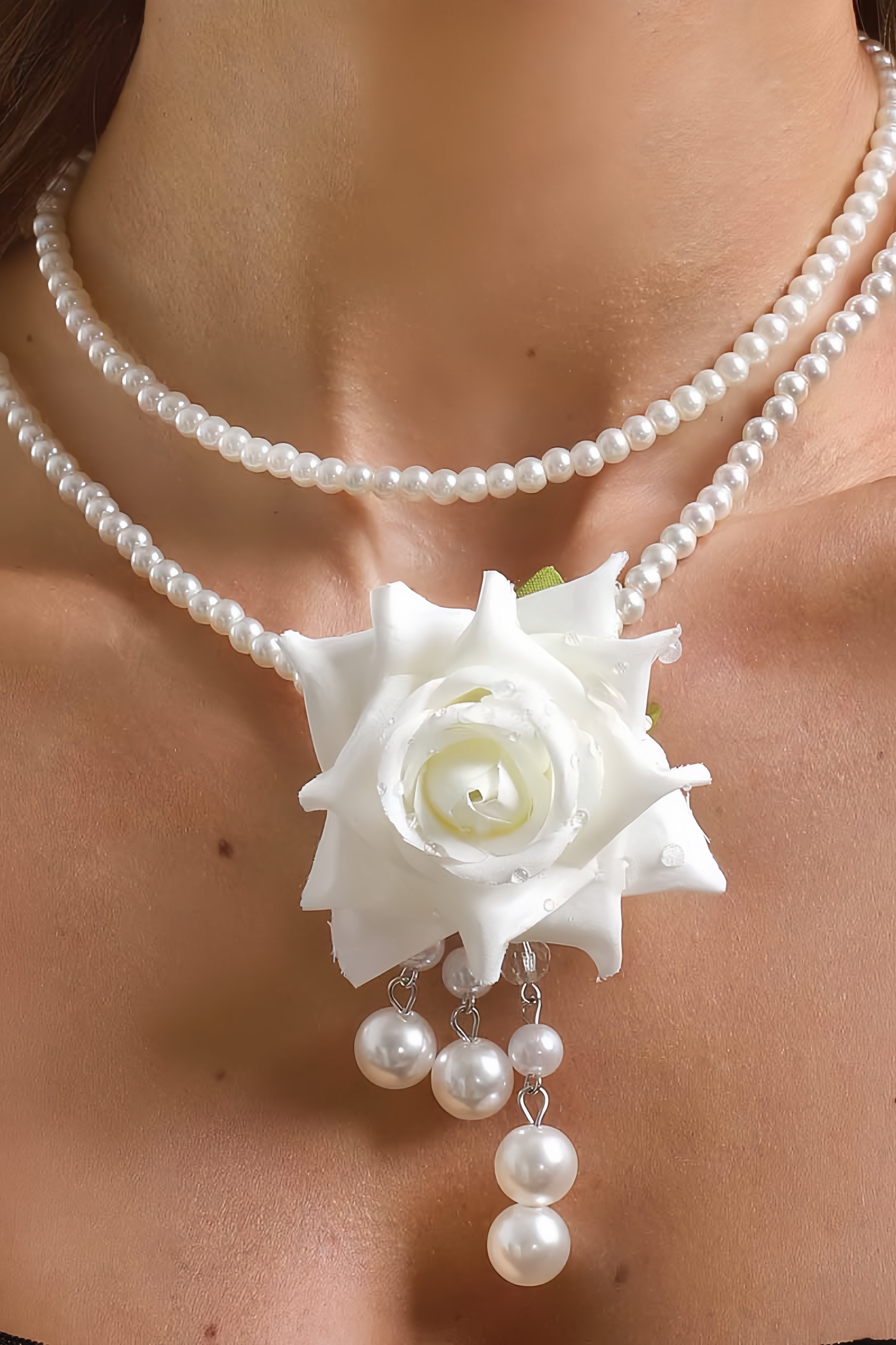 Luycst Pearl Rose Necklace Earrings