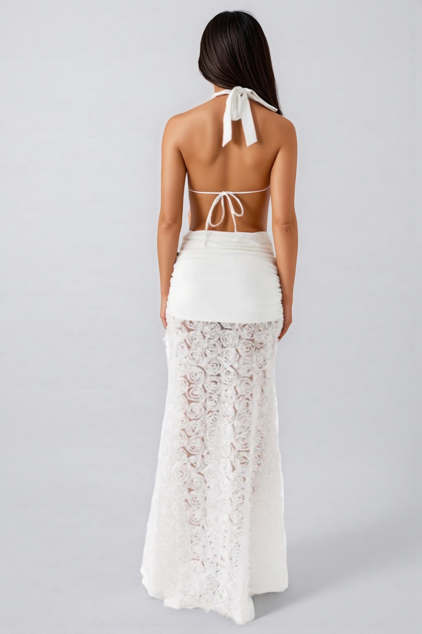 Zeni 3D Floral Backless Maxi Dress