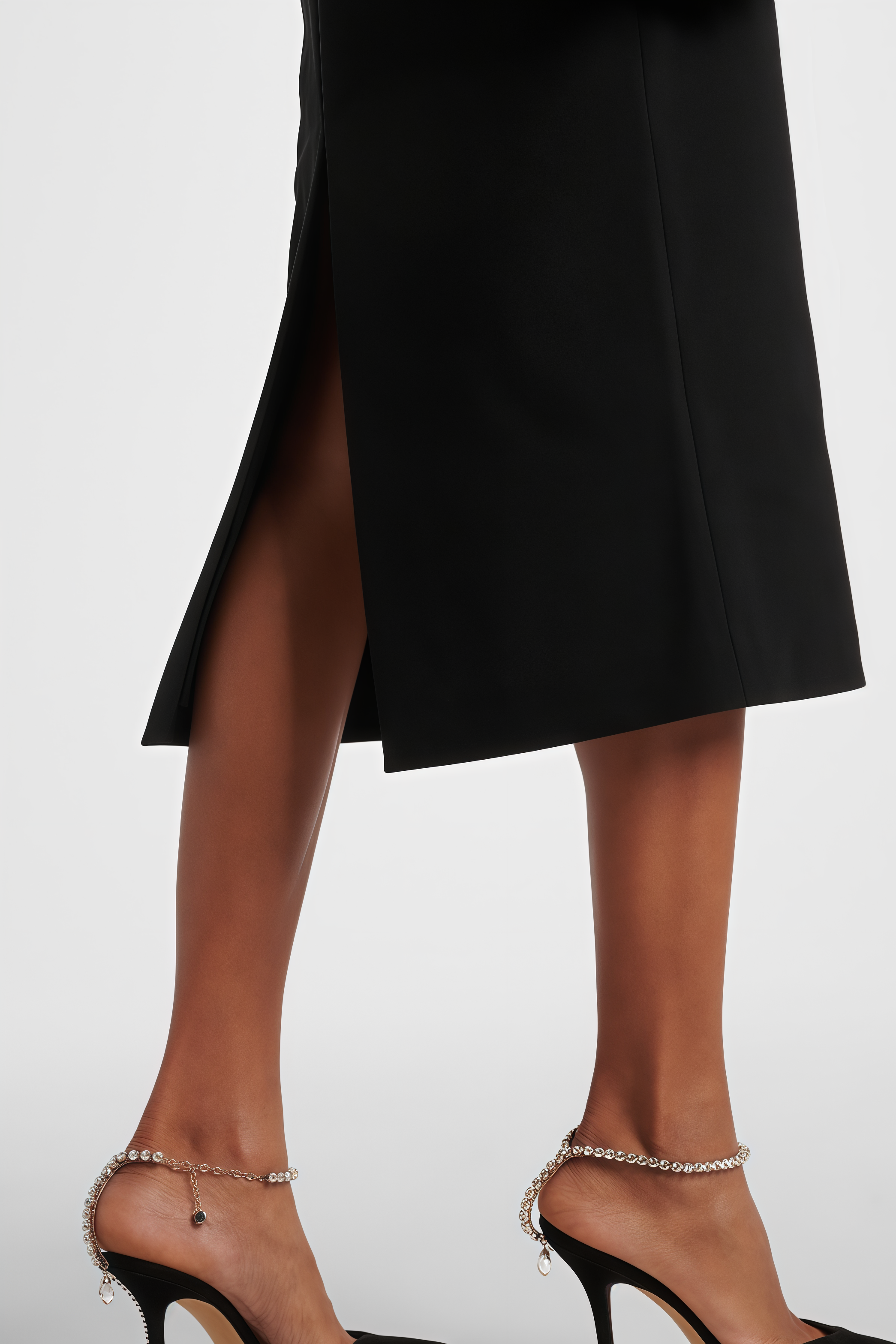 Starsha Black Puff Sleeve Midi Dress