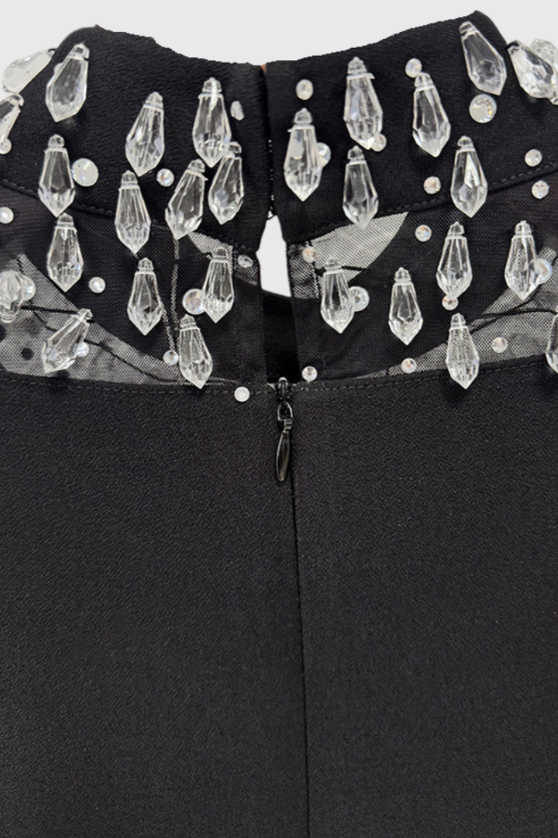 Umeko Black Diamond Studded Long Sleeve Maxi Dress