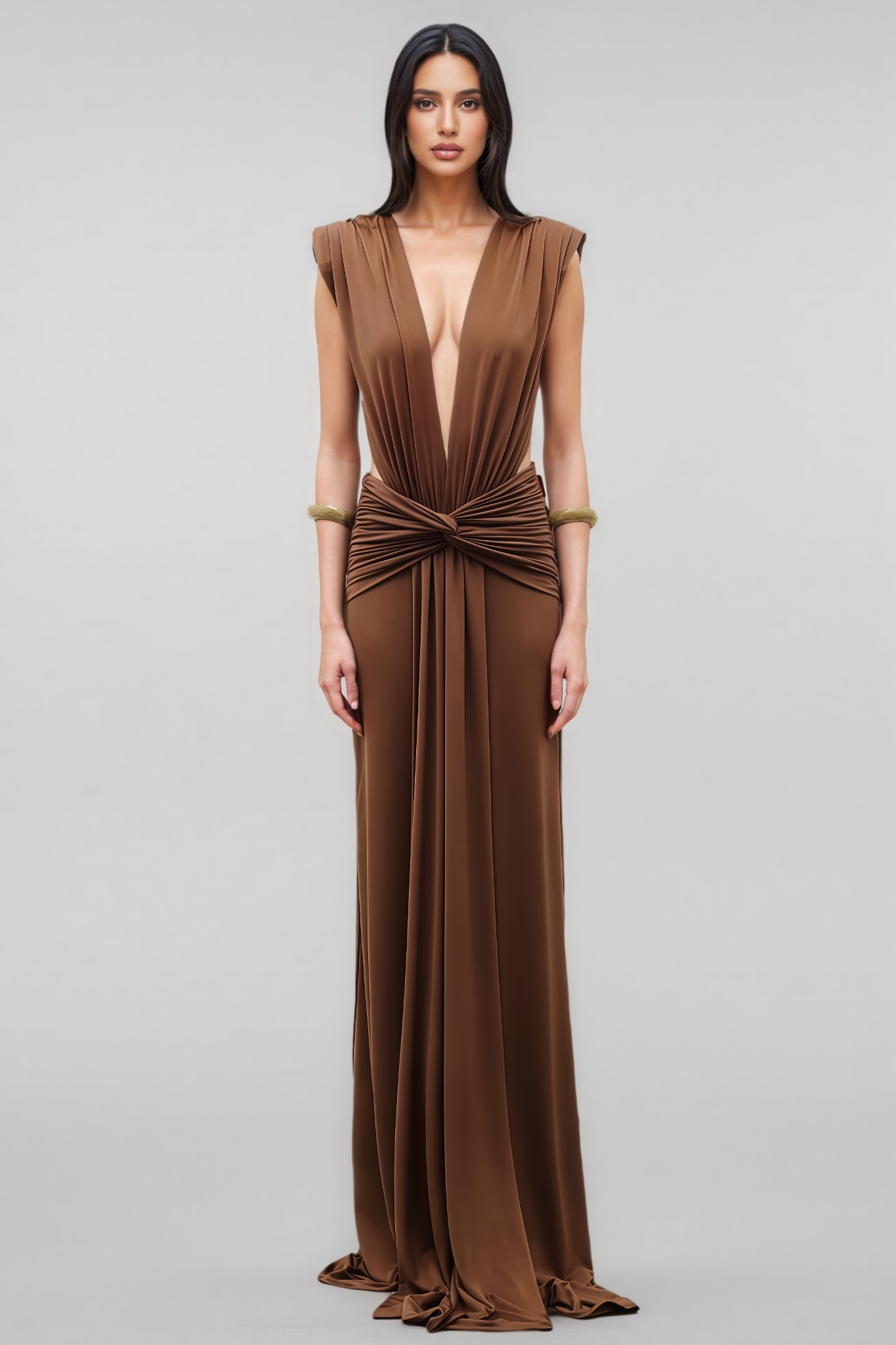 Xylond Brown Twist Sleeveless Maxi Dress