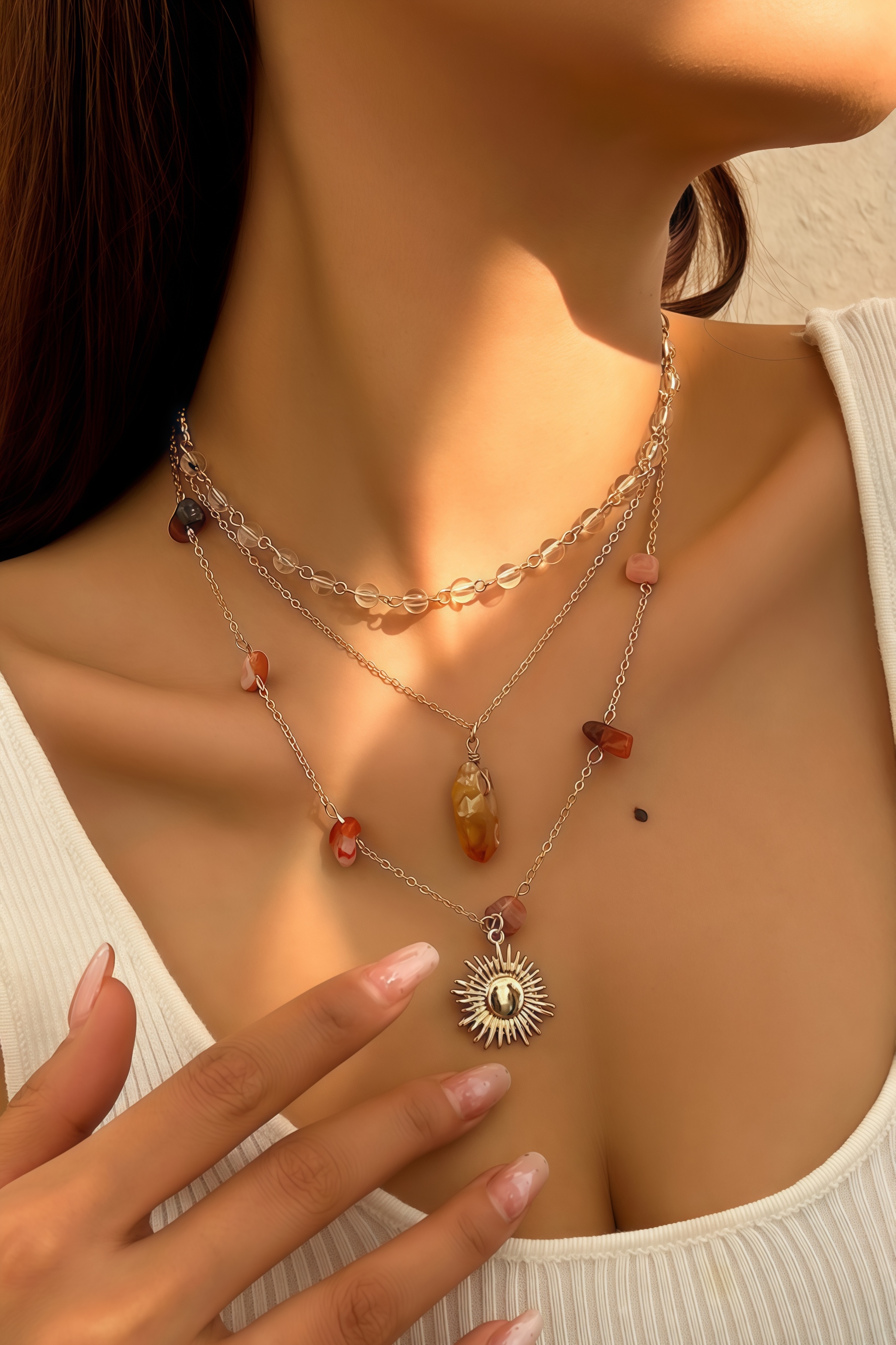 Vernon Sunflower Tassel Crystal Necklace